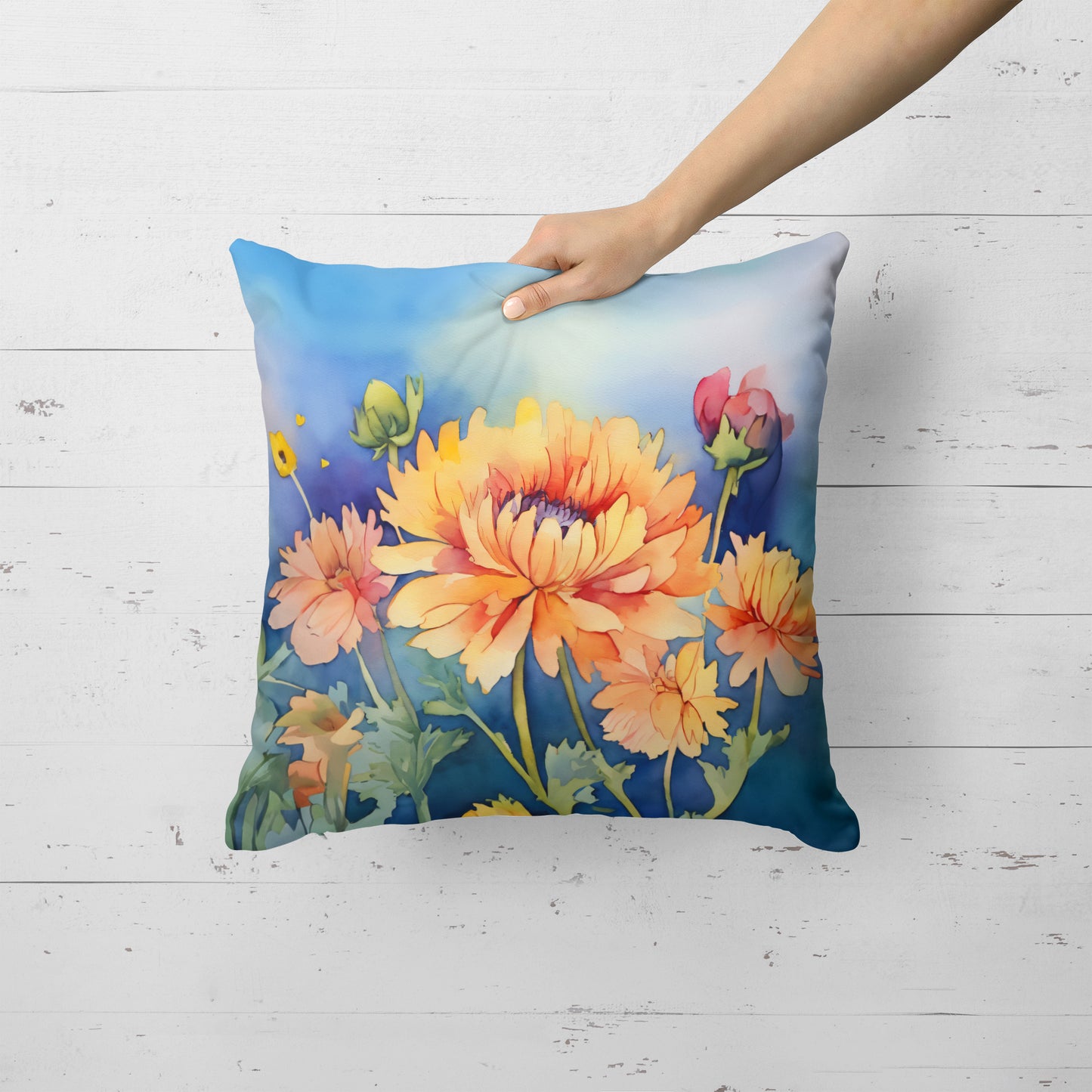 Chrysanthemums in Watercolor Throw Pillow