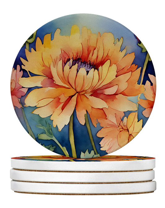 Buy this Chrysanthemums in Watercolor Large Sandstone Coasters Pack of 4