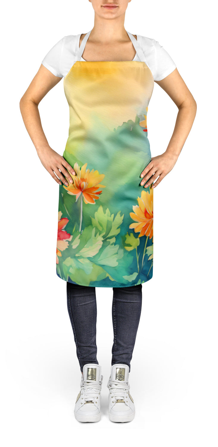 Chrysanthemums in Watercolor Apron