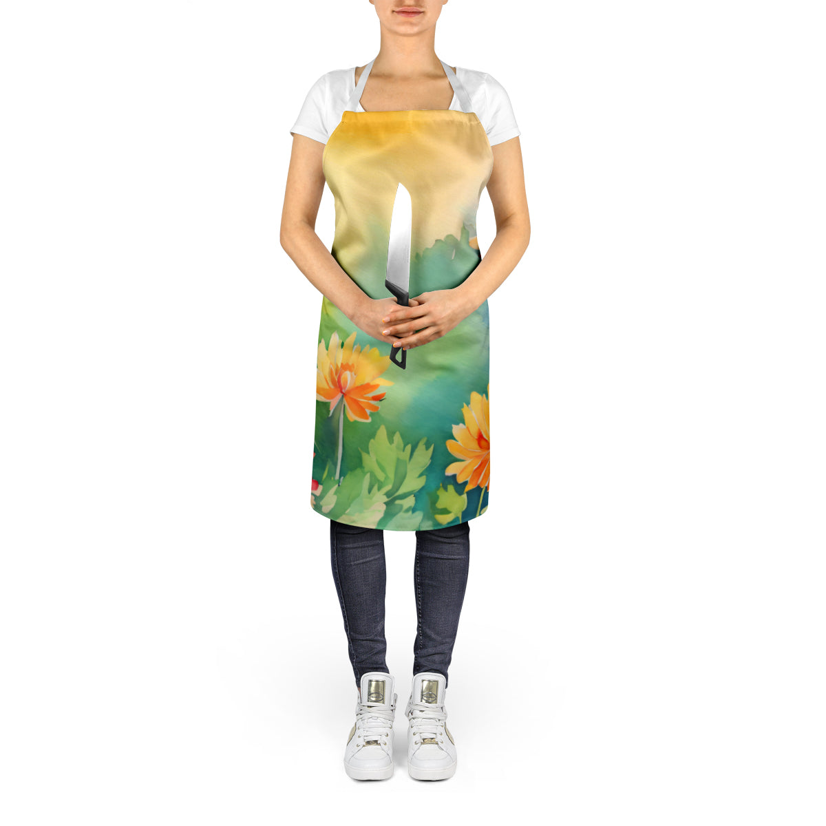 Chrysanthemums in Watercolor Apron