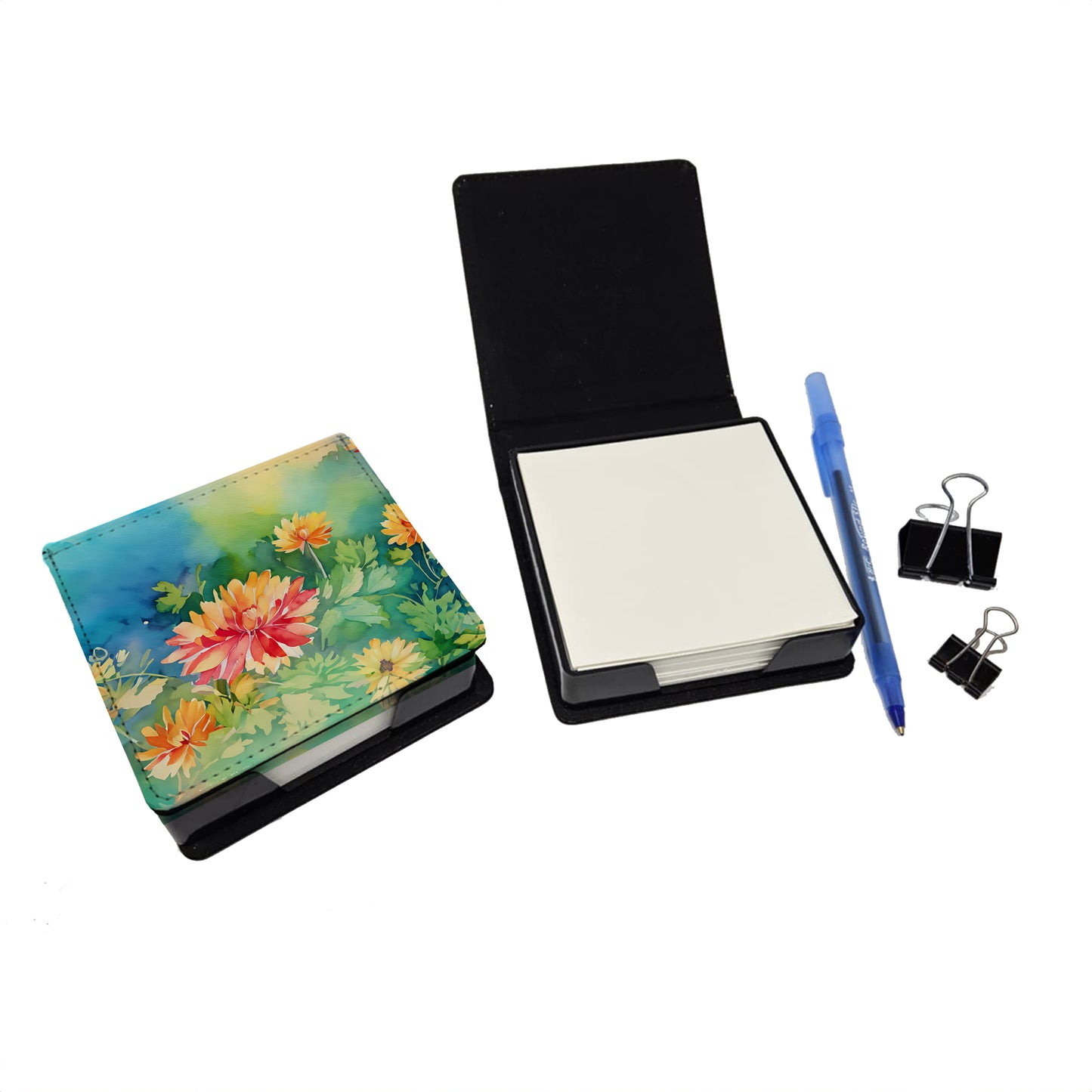 Chrysanthemums in Watercolor PU Leather Note Paper Holder
