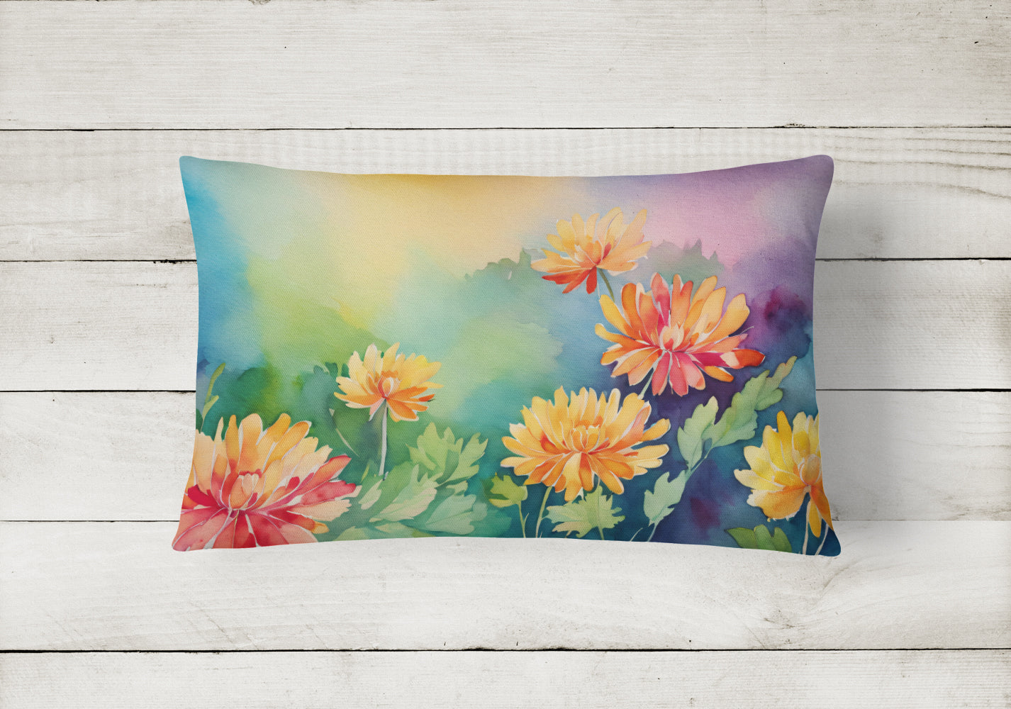 Chrysanthemums in Watercolor Throw Pillow