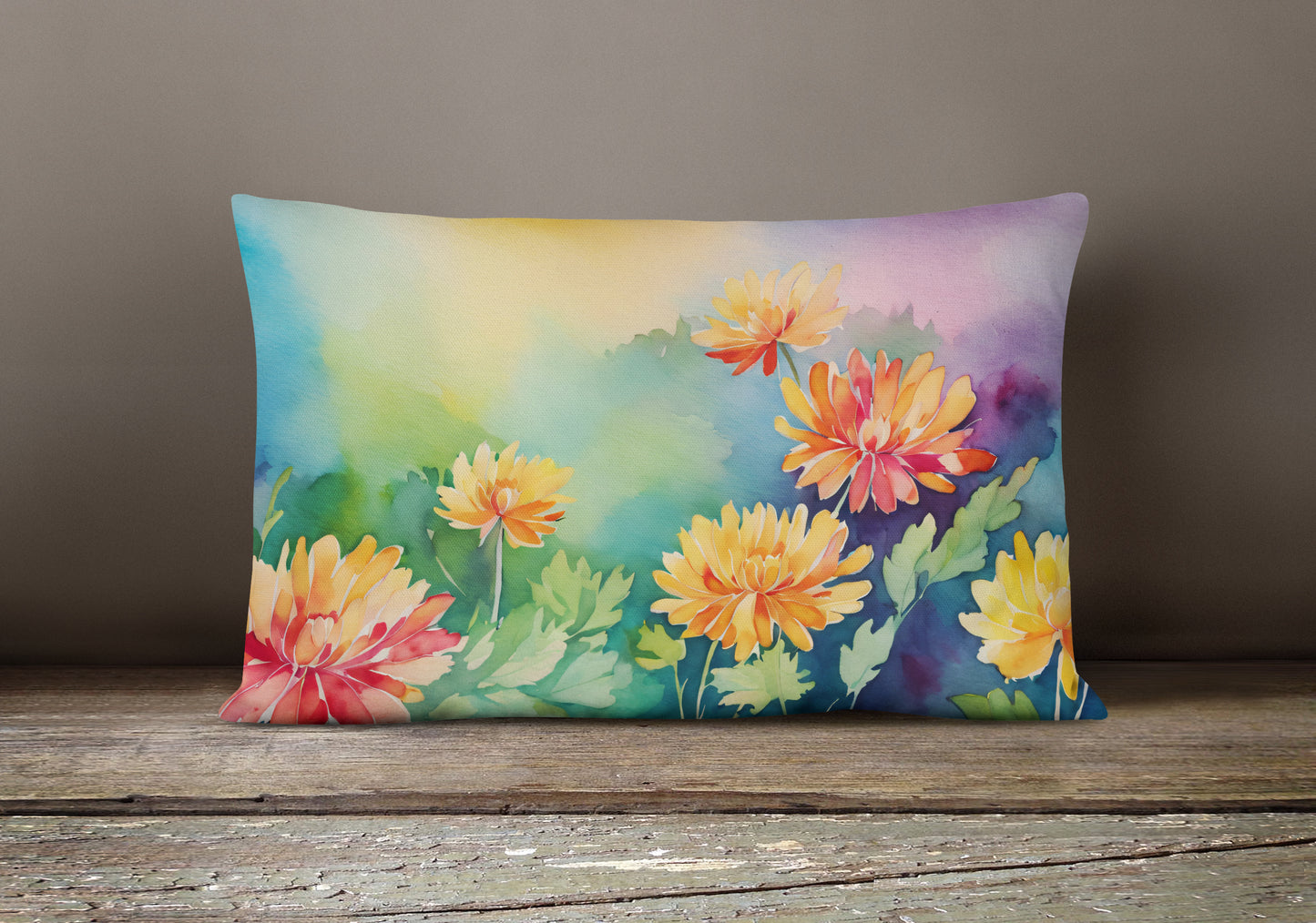 Chrysanthemums in Watercolor Throw Pillow