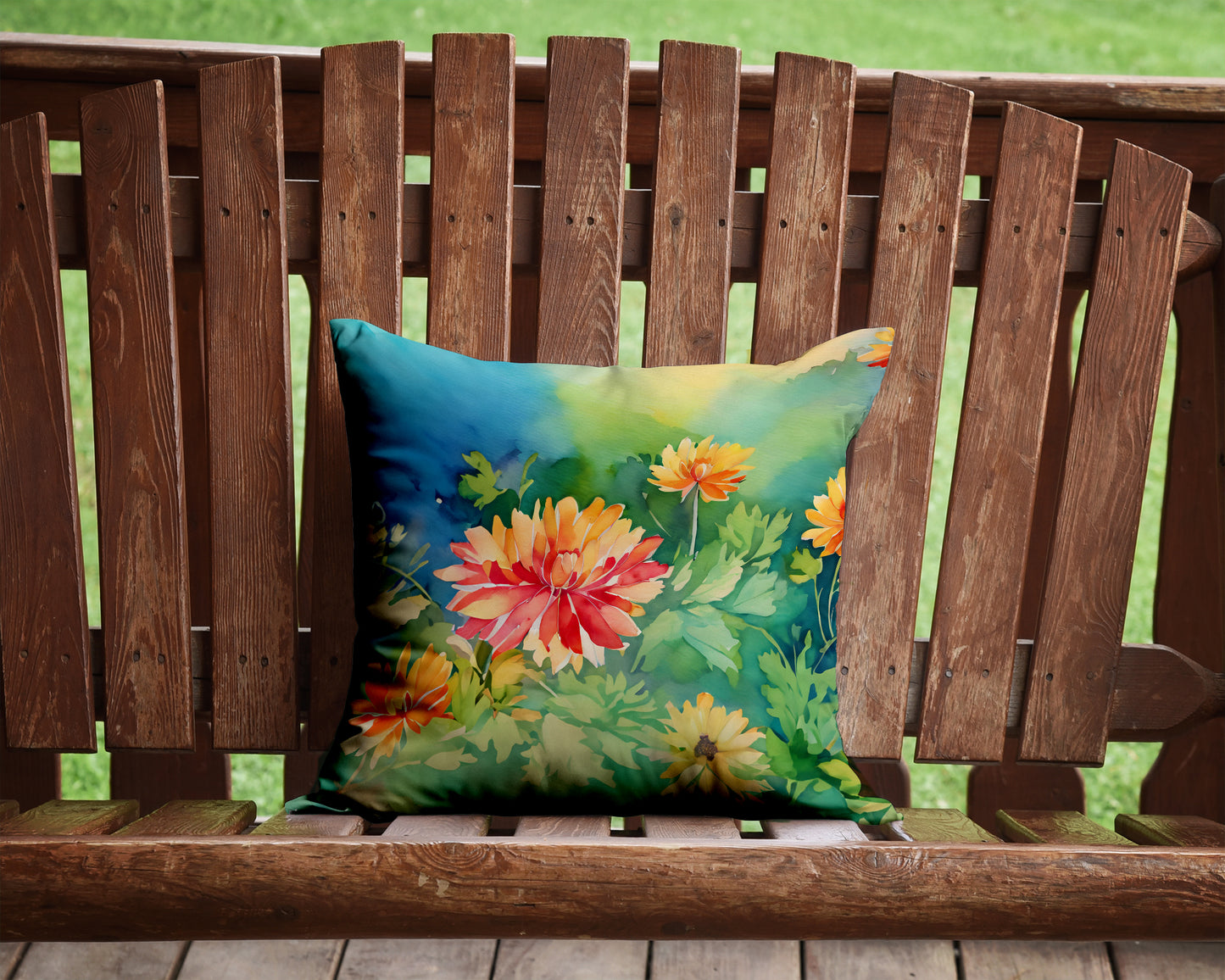 Chrysanthemums in Watercolor Throw Pillow