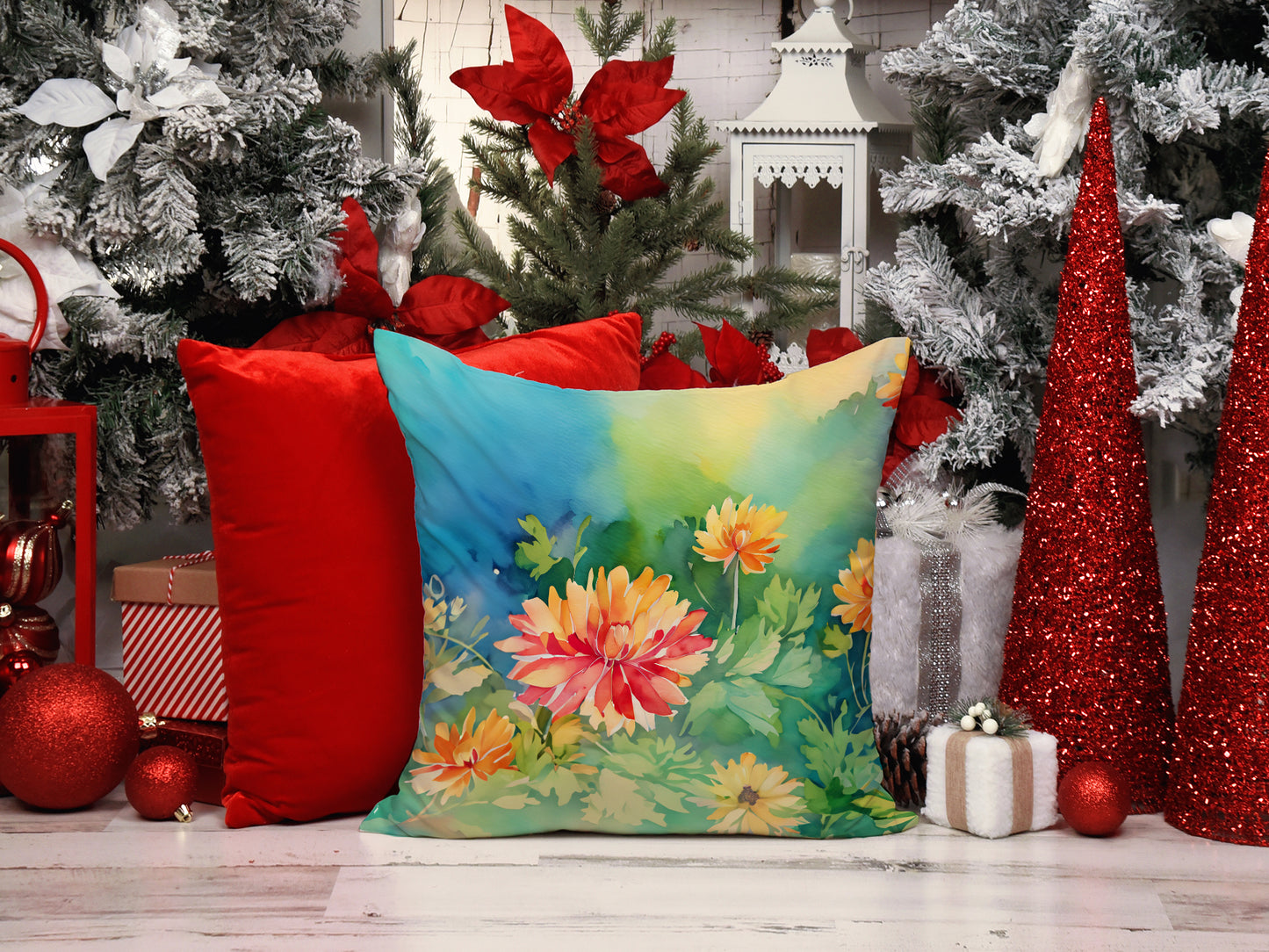 Chrysanthemums in Watercolor Throw Pillow