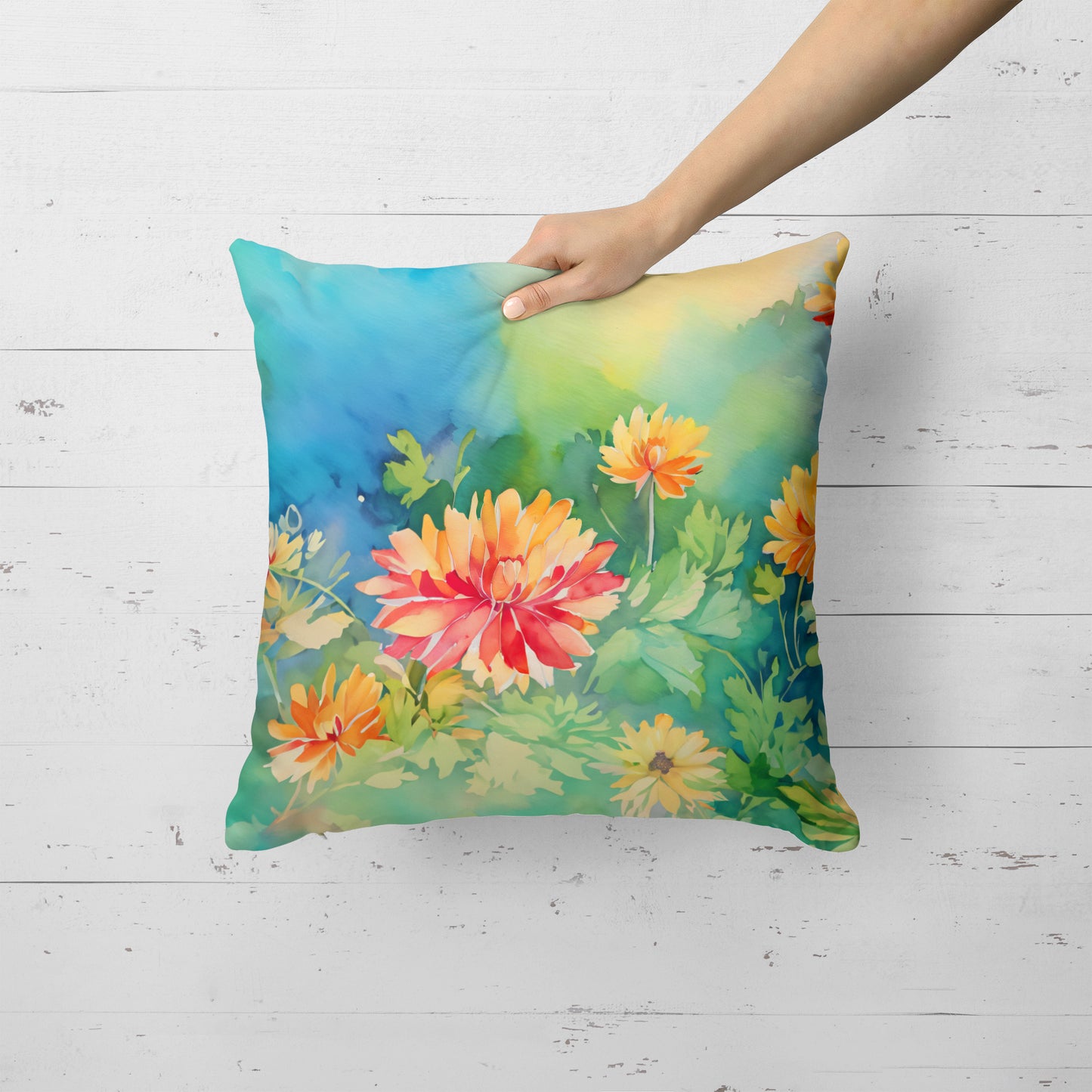 Chrysanthemums in Watercolor Throw Pillow