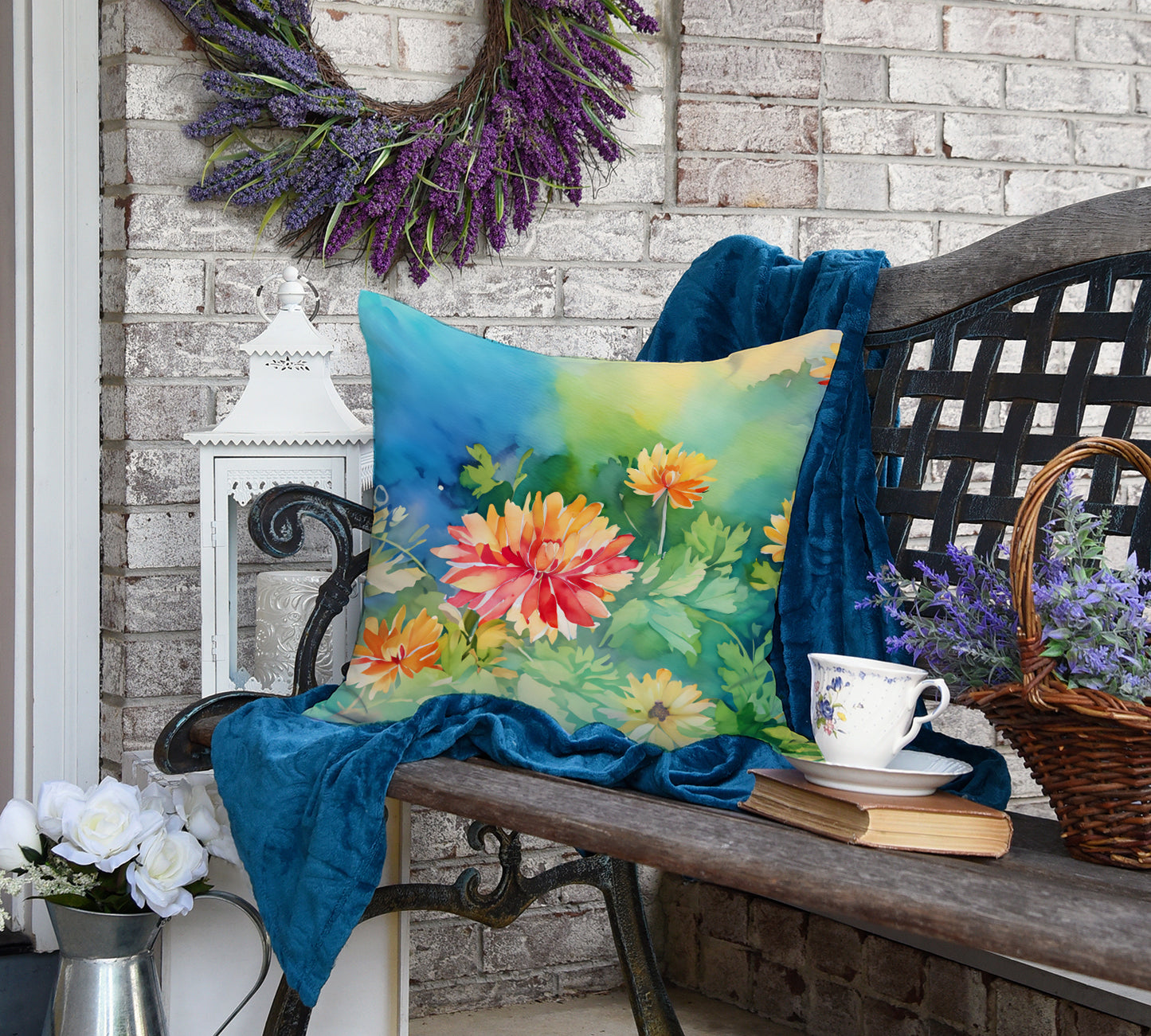 Chrysanthemums in Watercolor Throw Pillow