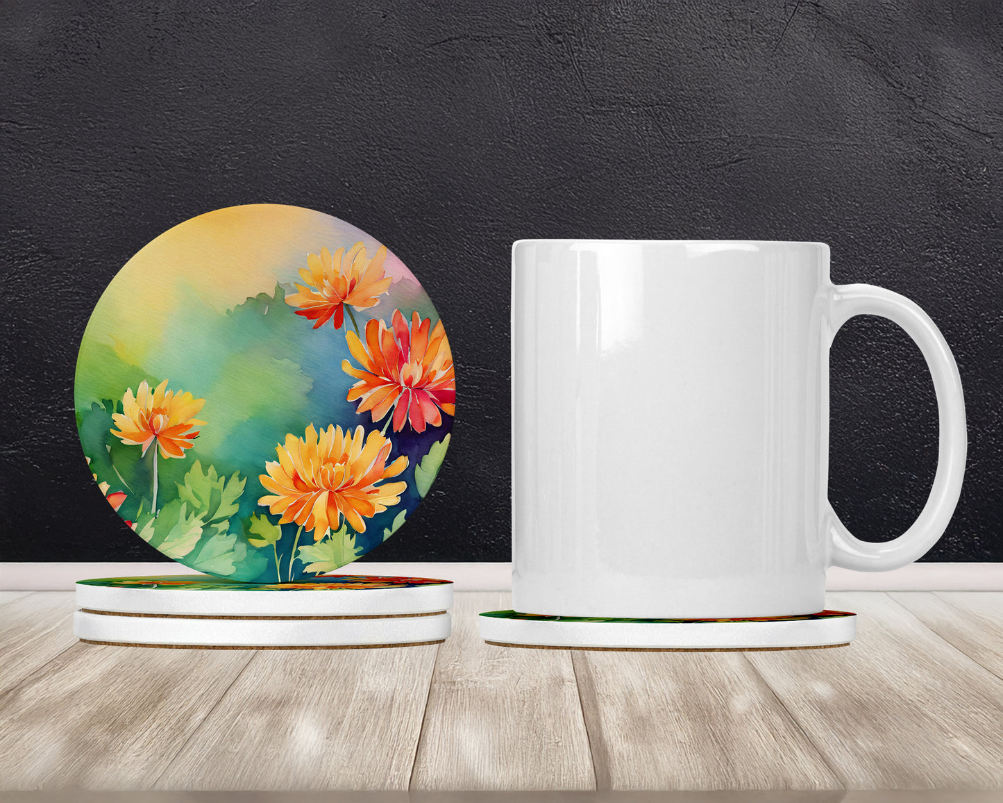 Chrysanthemums in Watercolor Large Sandstone Coasters Pack of 4