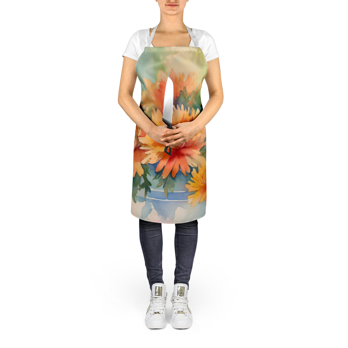 Chrysanthemums in Watercolor Apron