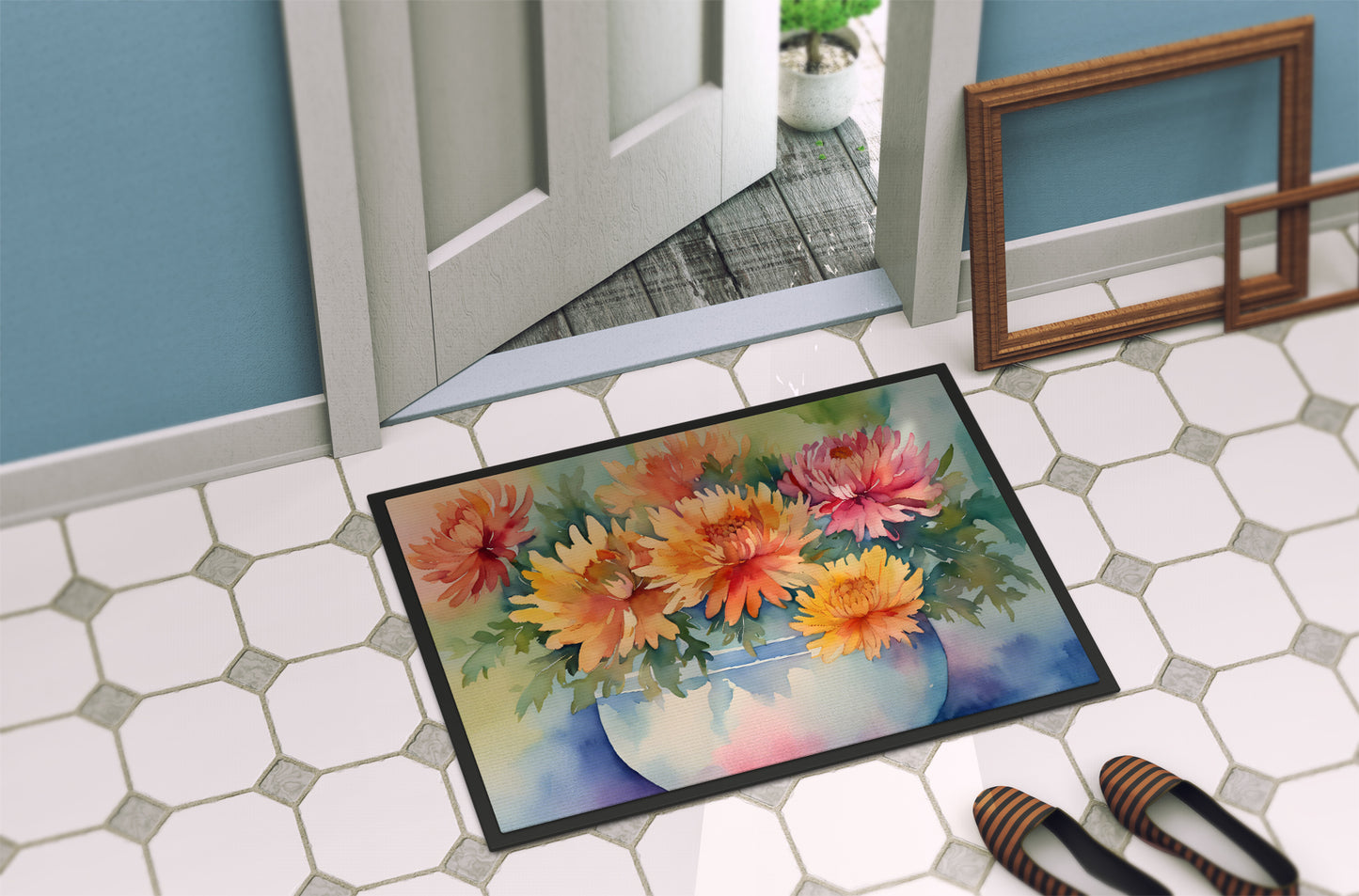 Chrysanthemums in Watercolor Doormat