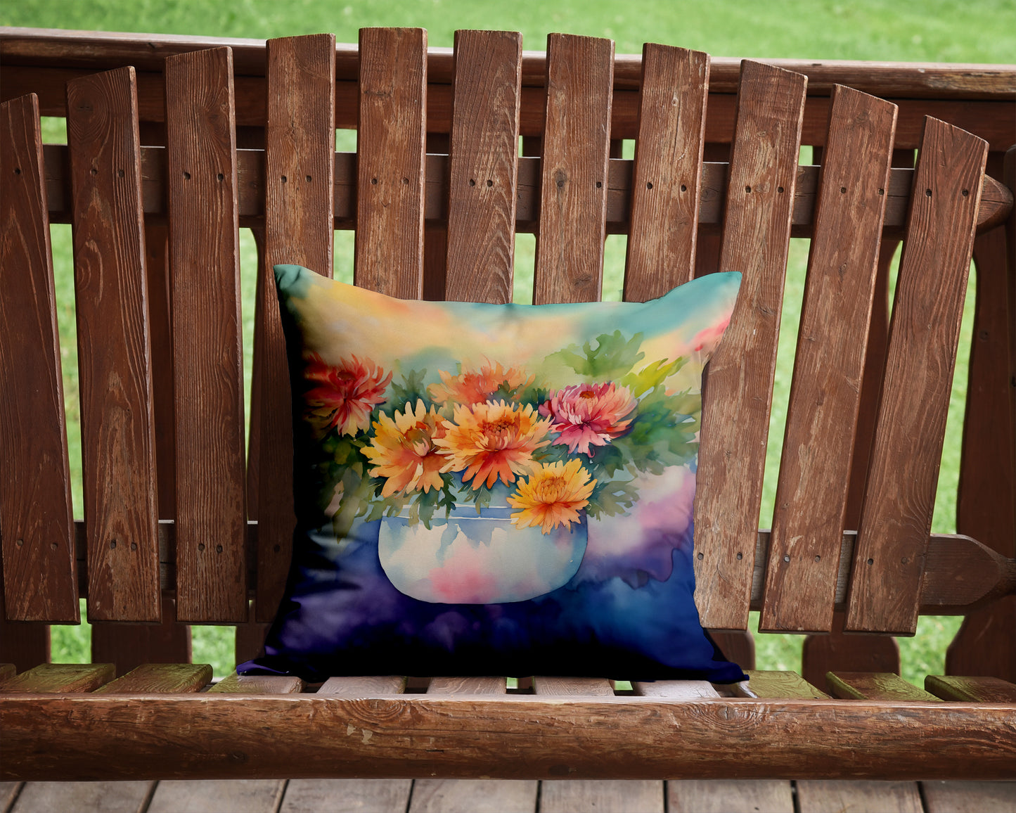 Chrysanthemums in Watercolor Throw Pillow