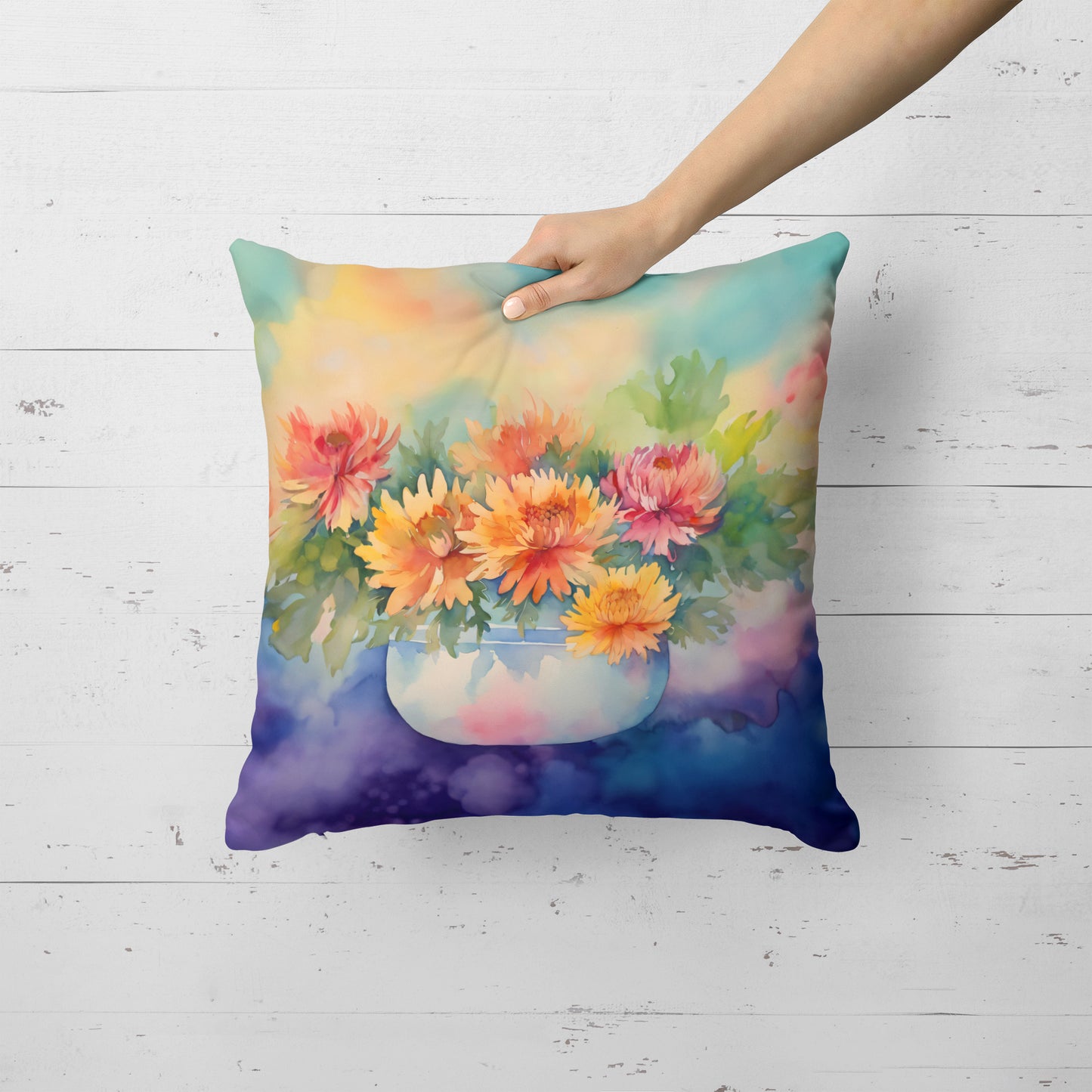 Chrysanthemums in Watercolor Throw Pillow