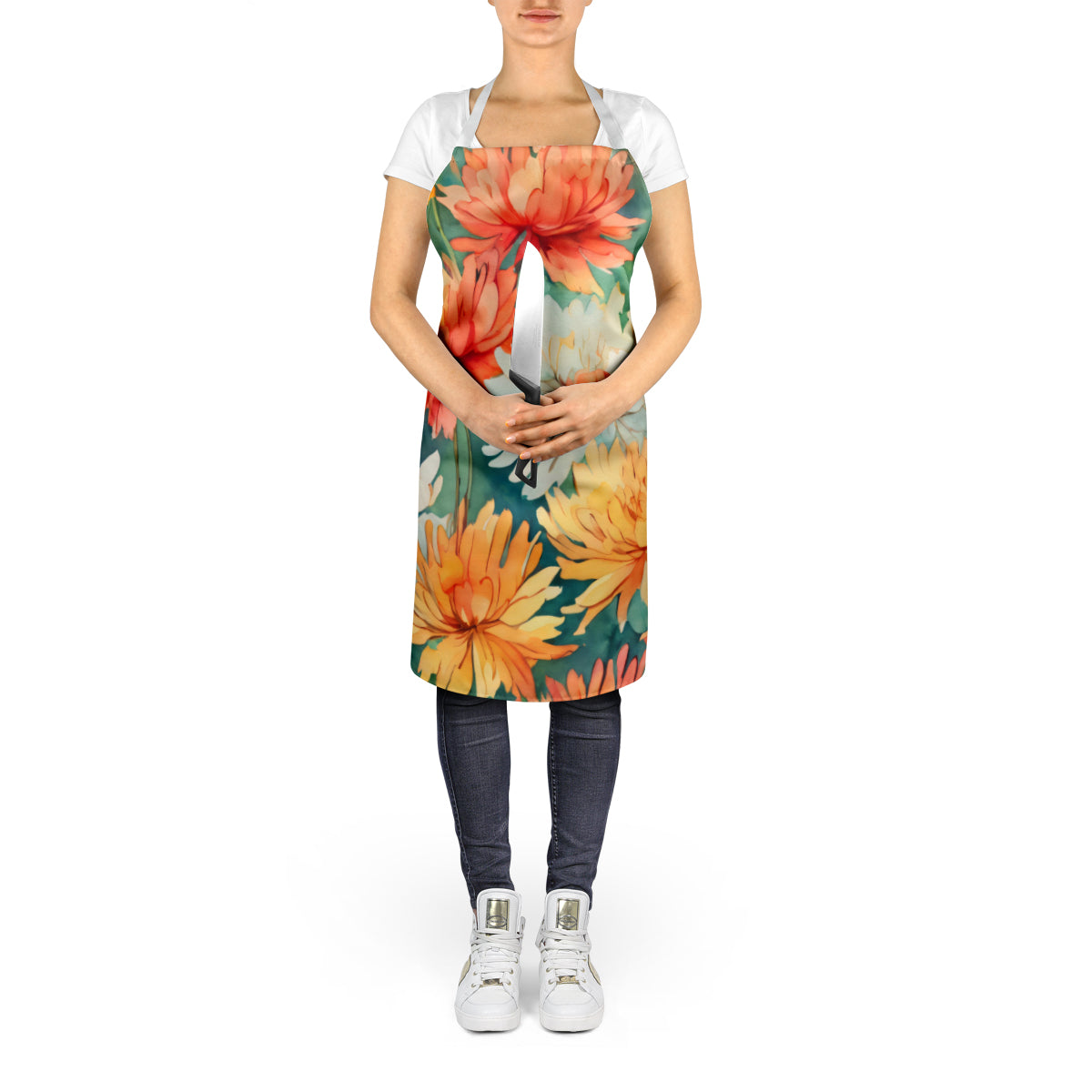 Chrysanthemums in Watercolor Apron