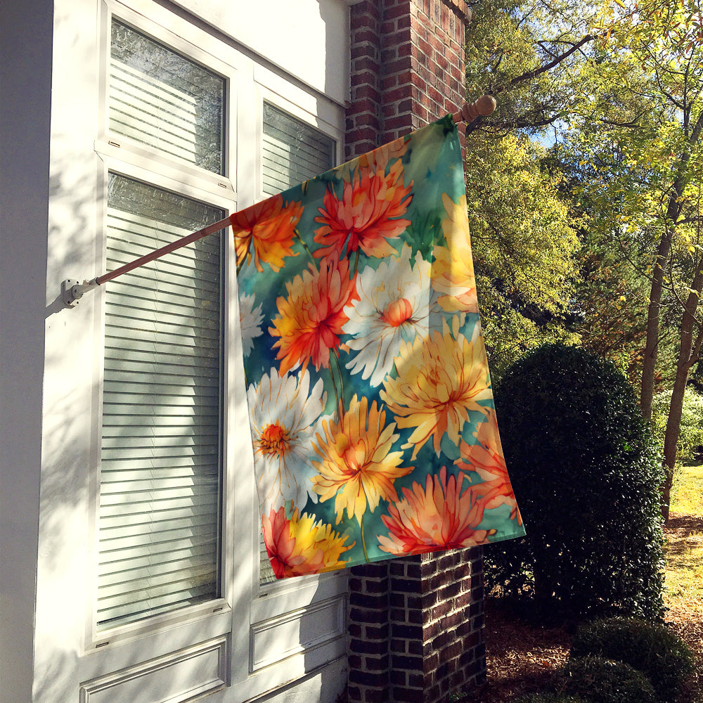 Chrysanthemums in Watercolor House Flag