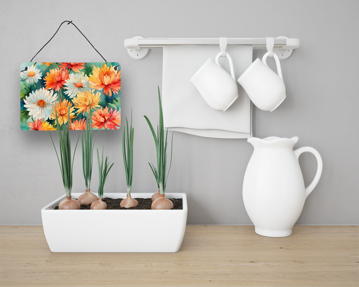 Chrysanthemums in Watercolor Wall or Door Hanging Prints