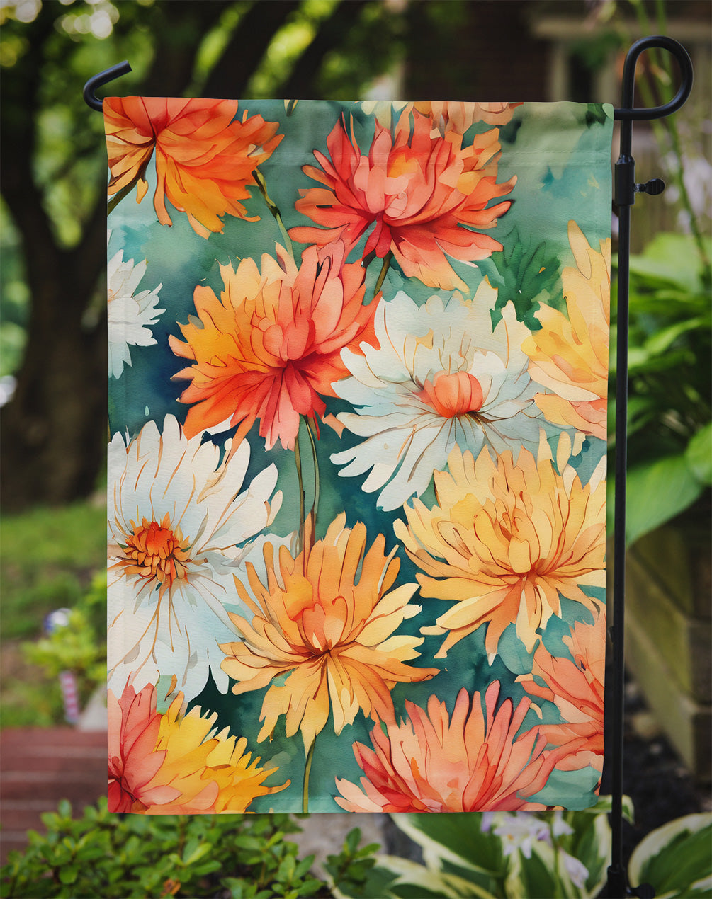 Chrysanthemums in Watercolor Garden Flag