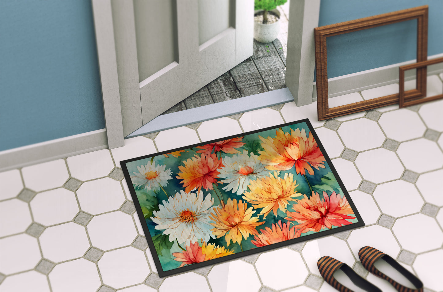 Chrysanthemums in Watercolor Doormat