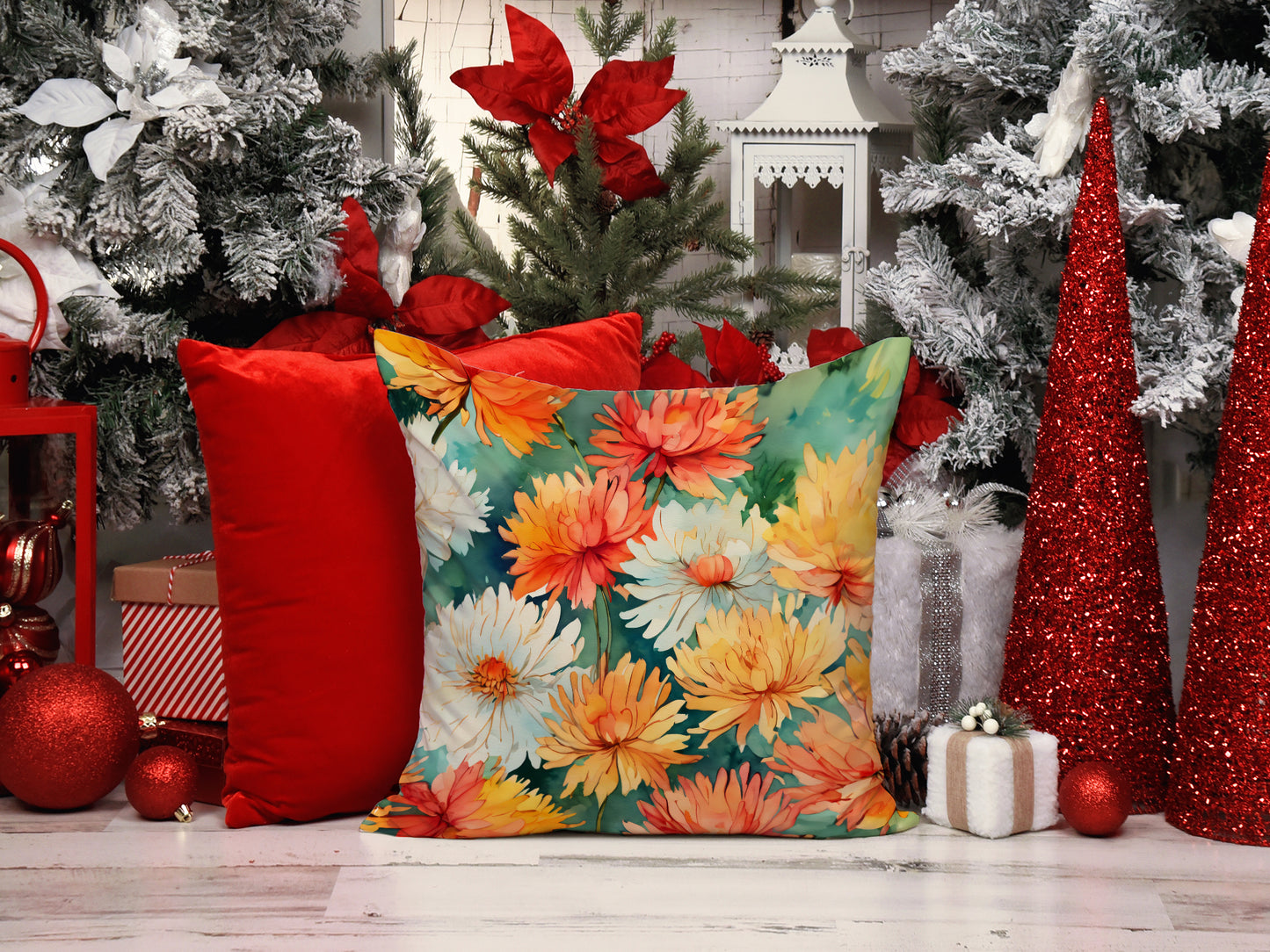 Chrysanthemums in Watercolor Throw Pillow