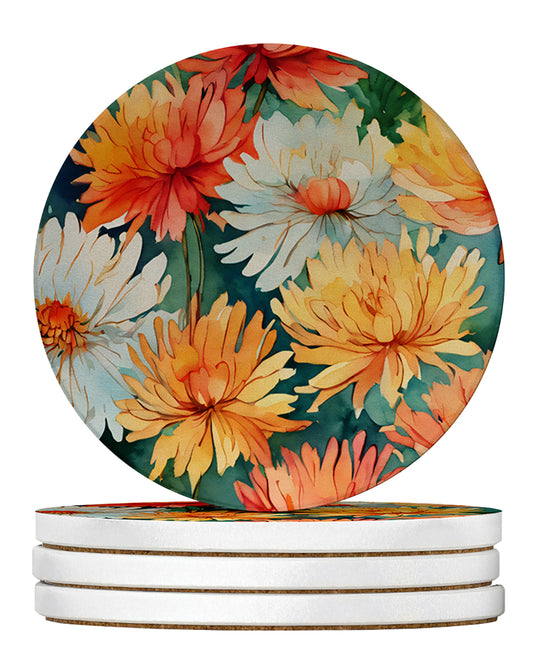 Buy this Chrysanthemums in Watercolor Large Sandstone Coasters Pack of 4