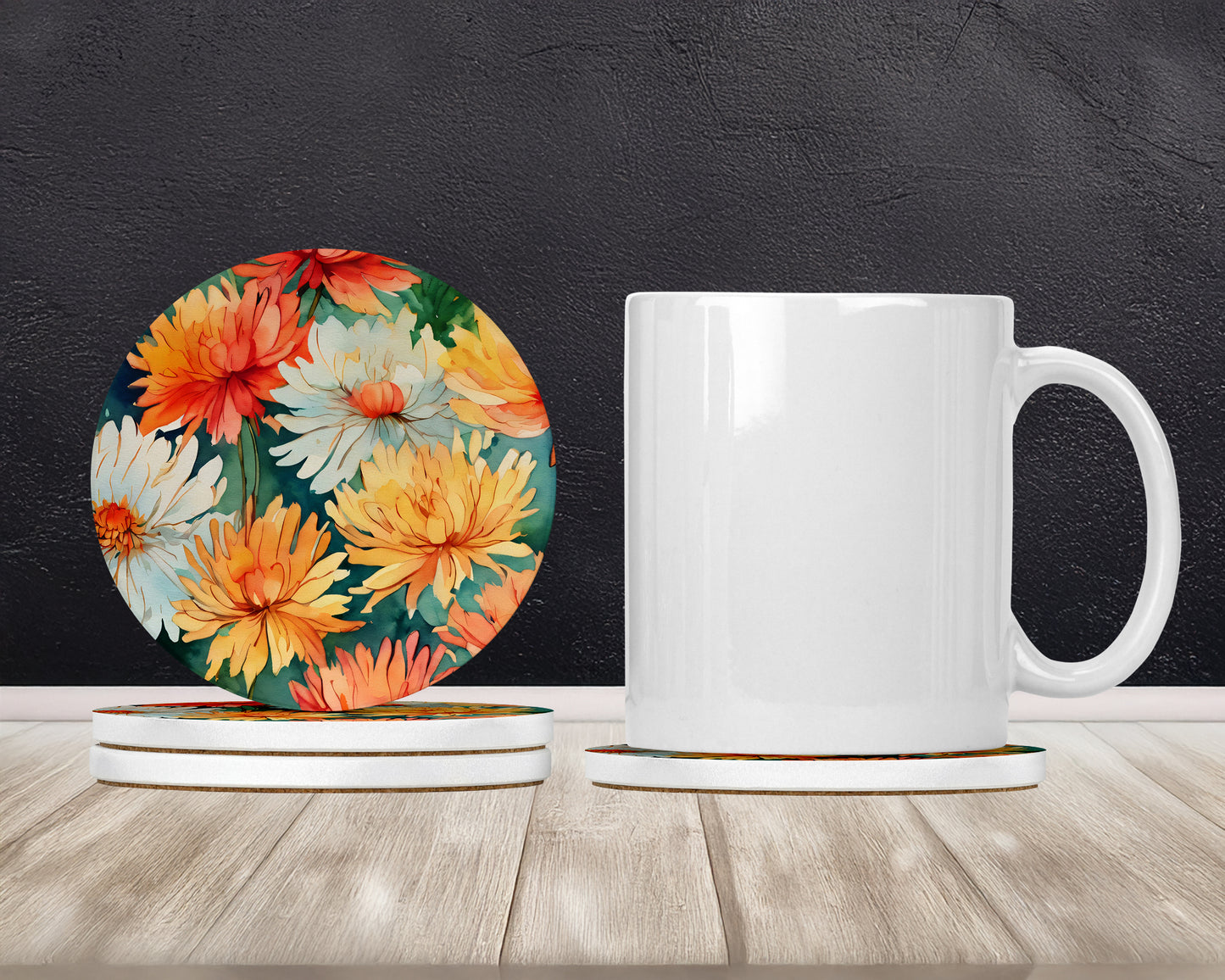 Chrysanthemums in Watercolor Large Sandstone Coasters Pack of 4