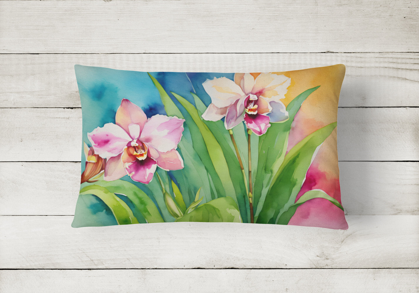 Orchids in Watercolor Throw Pillow