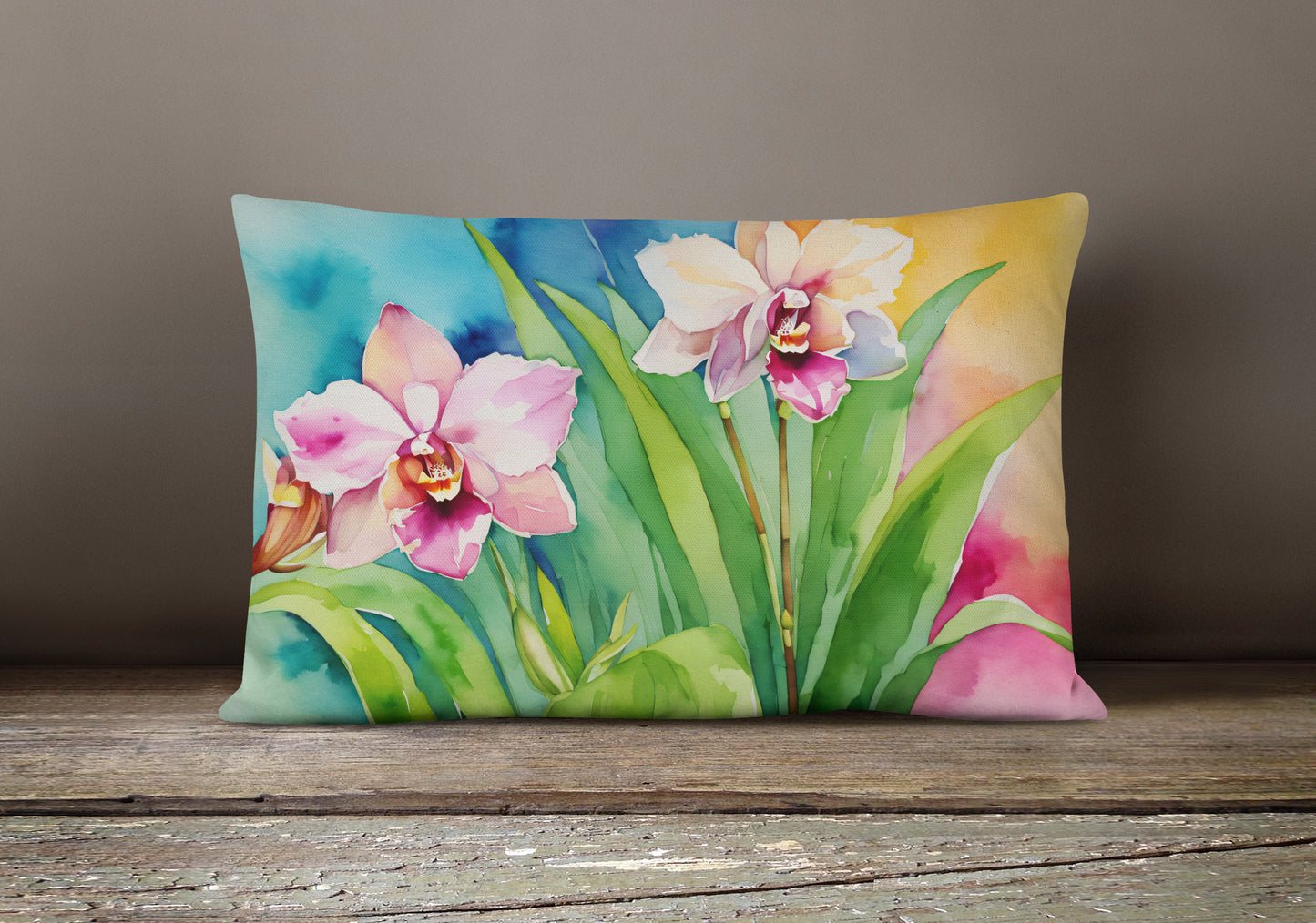 Orchids in Watercolor Throw Pillow