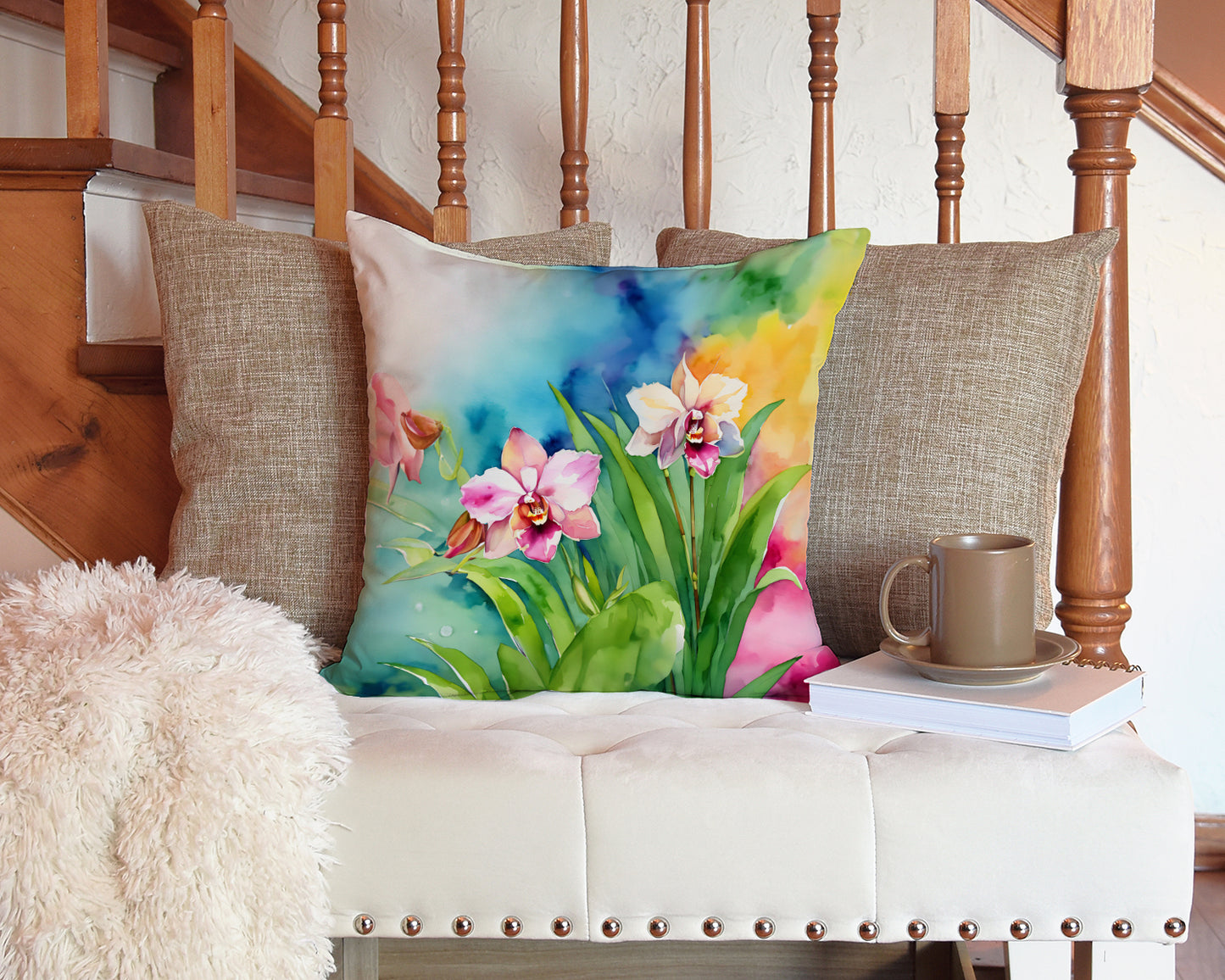 Orchids in Watercolor Throw Pillow