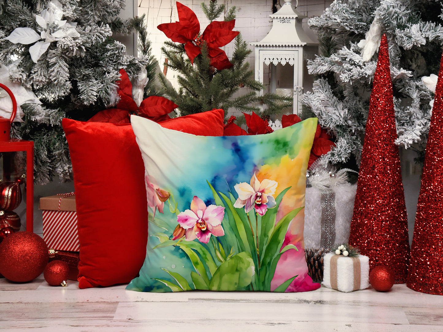 Orchids in Watercolor Throw Pillow