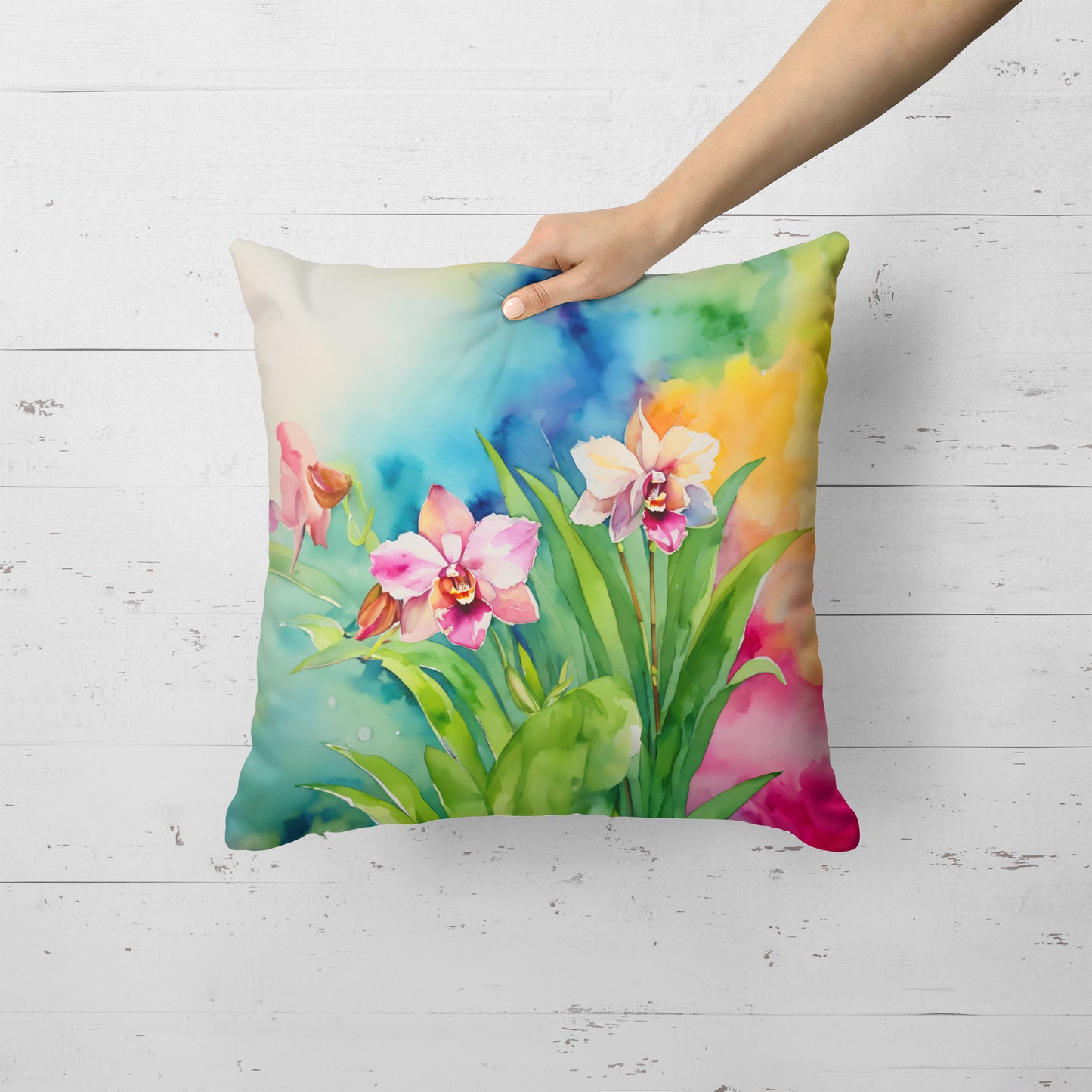 Orchids in Watercolor Throw Pillow