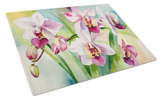 Buy this Orchids in Watercolor Glass Cutting Board