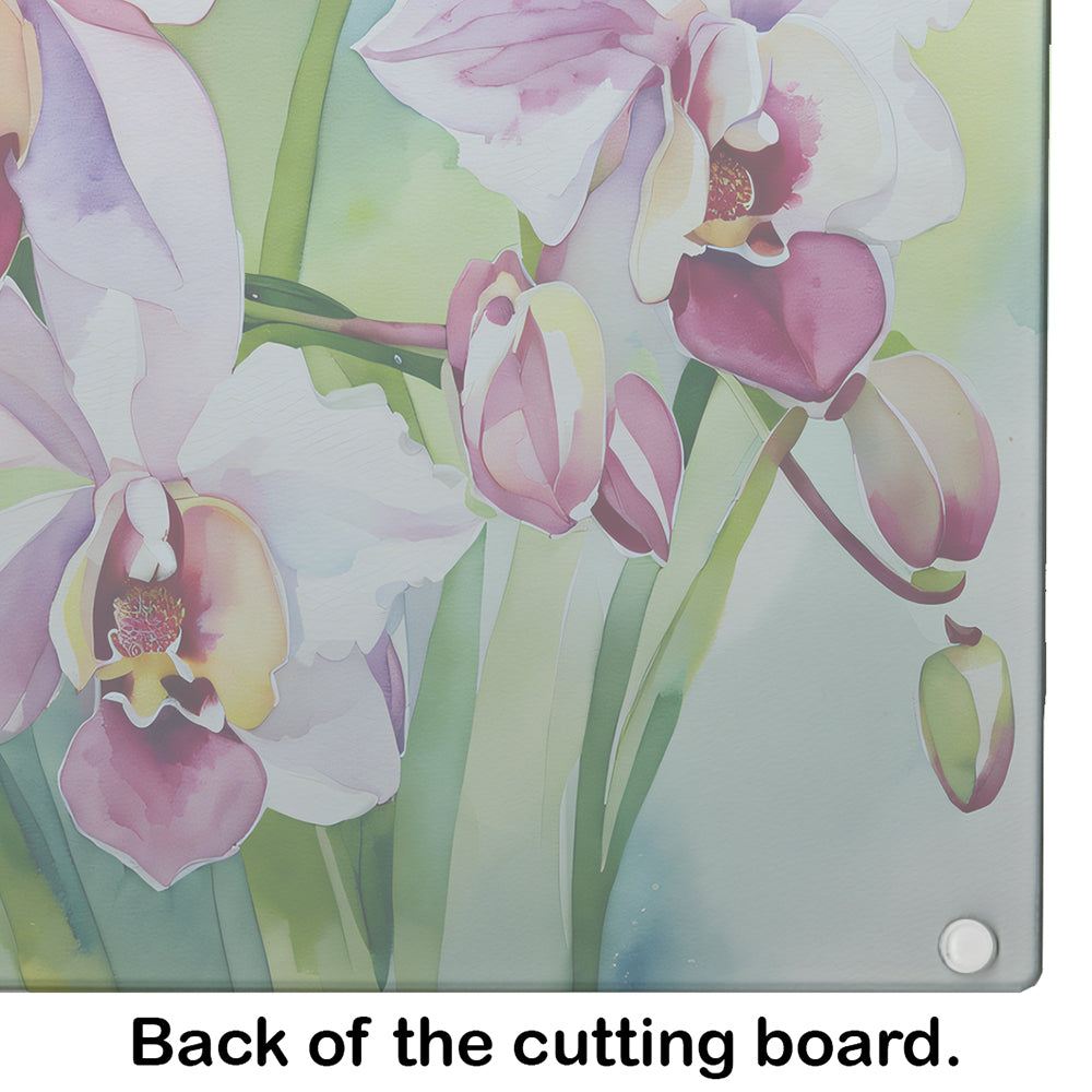 Orchids in Watercolor Glass Cutting Board