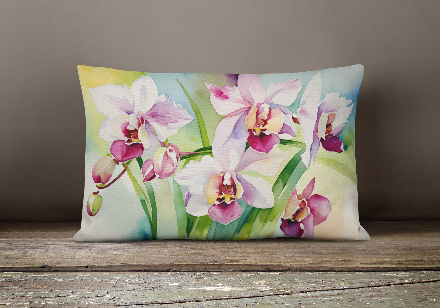 Orchids in Watercolor Throw Pillow