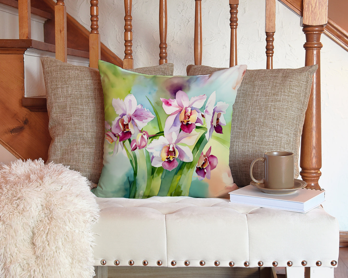 Orchids in Watercolor Throw Pillow