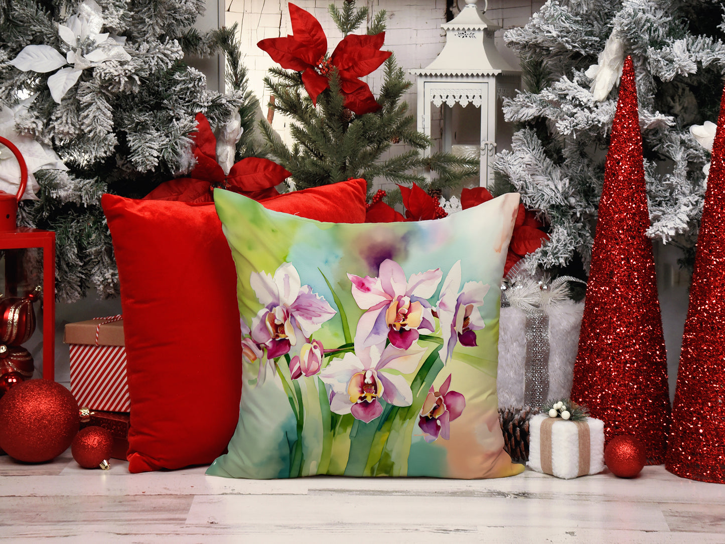 Orchids in Watercolor Throw Pillow