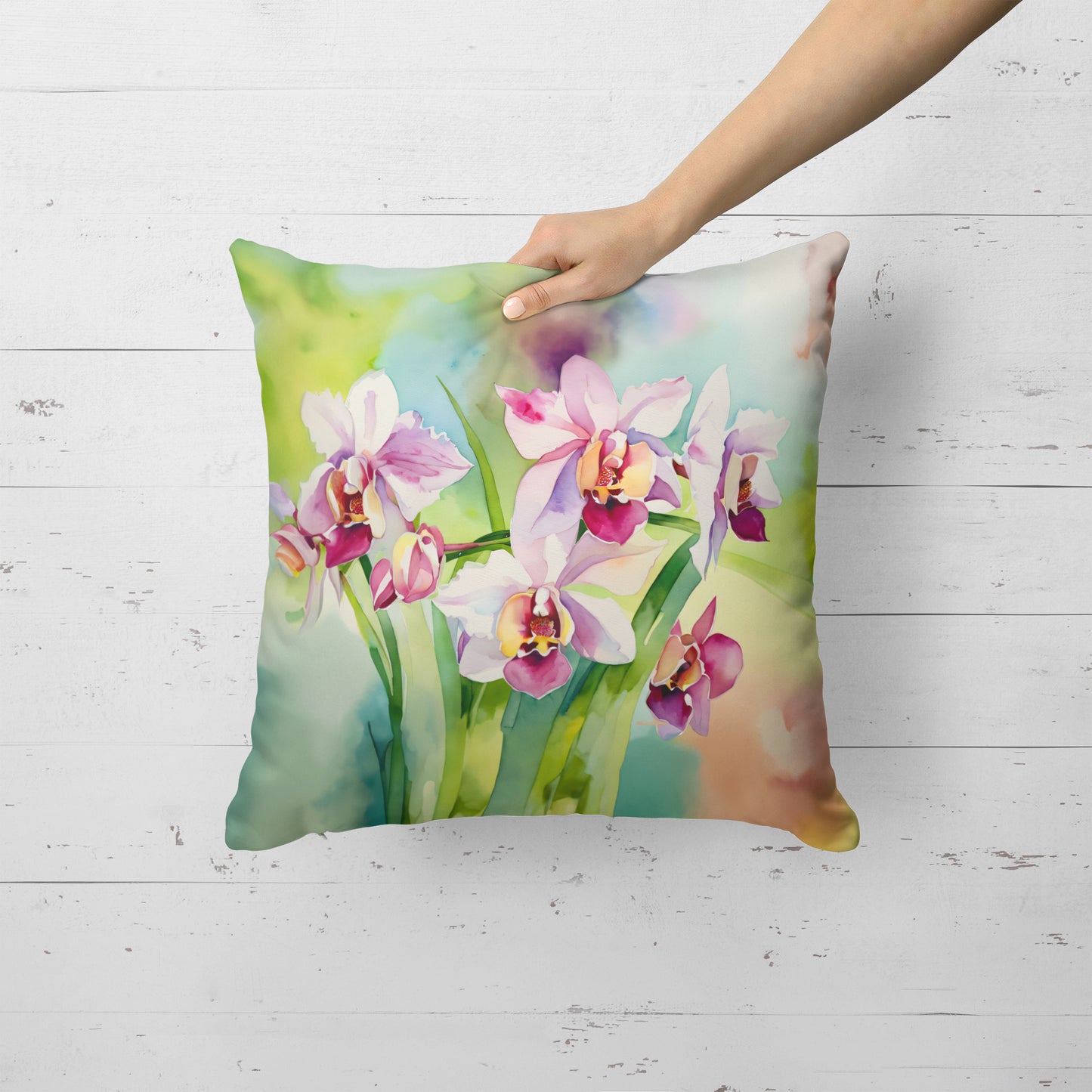 Orchids in Watercolor Throw Pillow