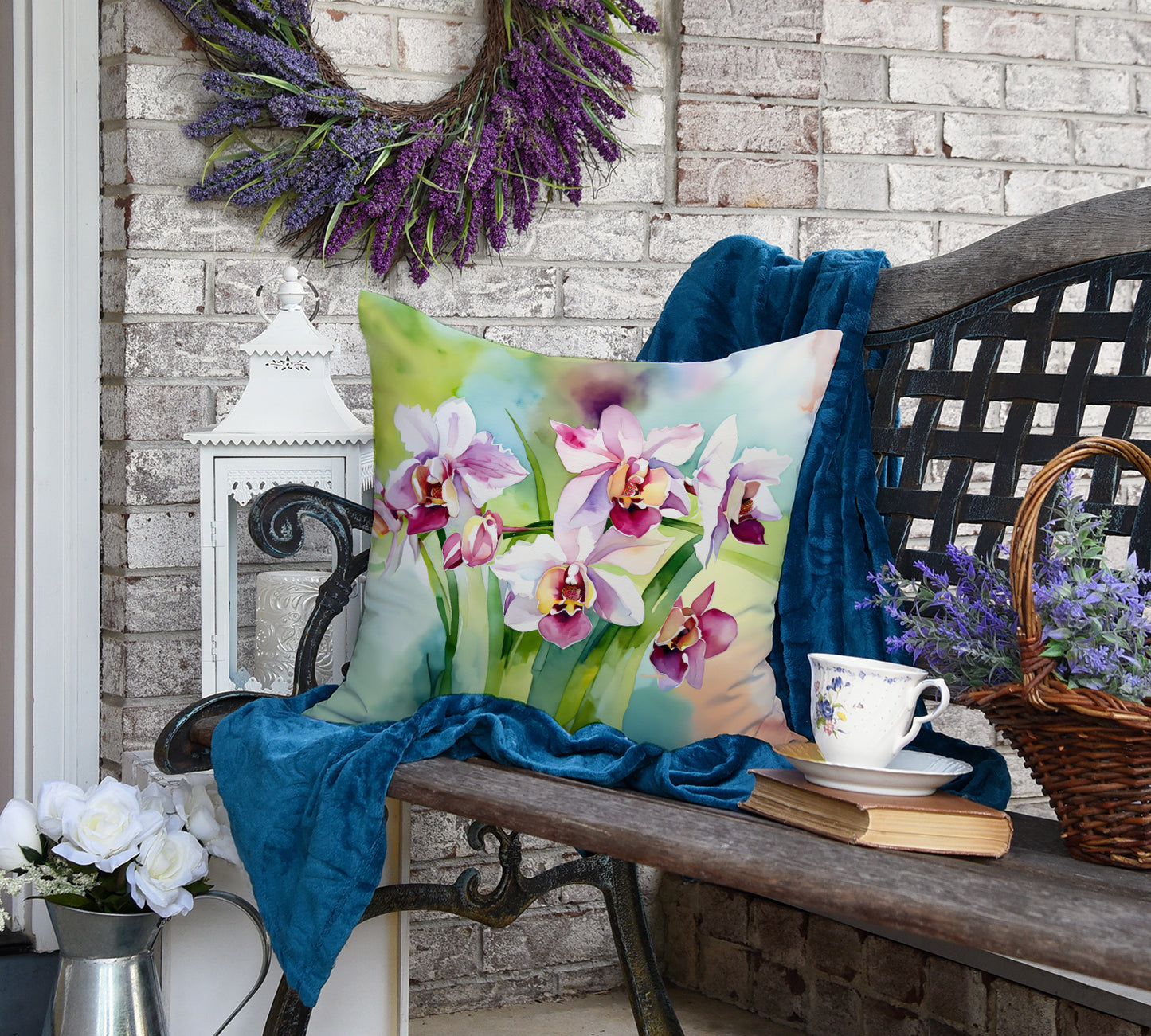 Orchids in Watercolor Throw Pillow