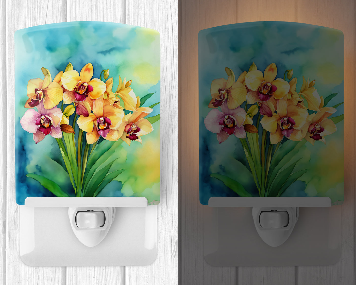 Orchids in Watercolor Ceramic Night Light