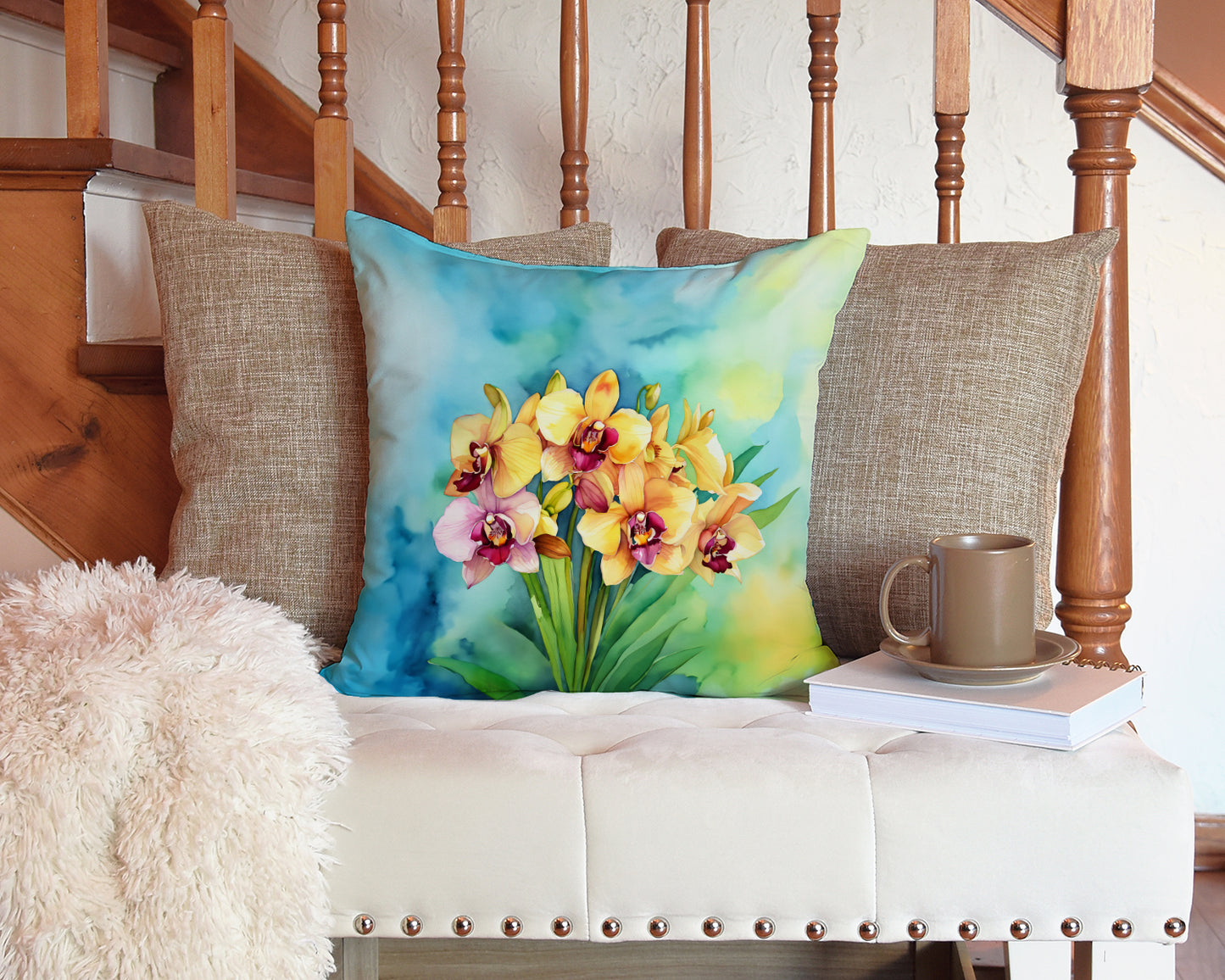 Orchids in Watercolor Throw Pillow