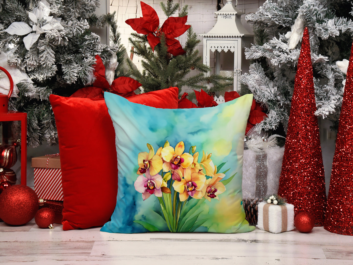 Orchids in Watercolor Throw Pillow