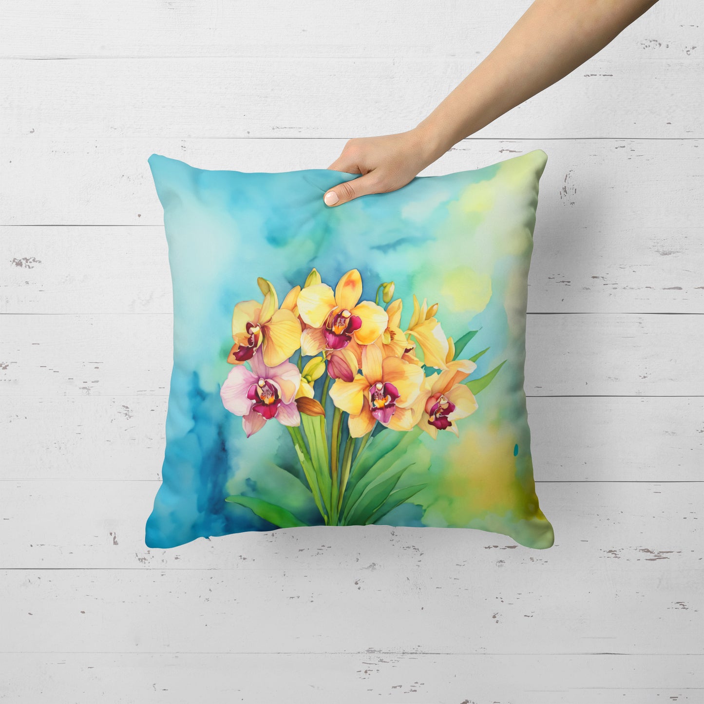 Orchids in Watercolor Throw Pillow