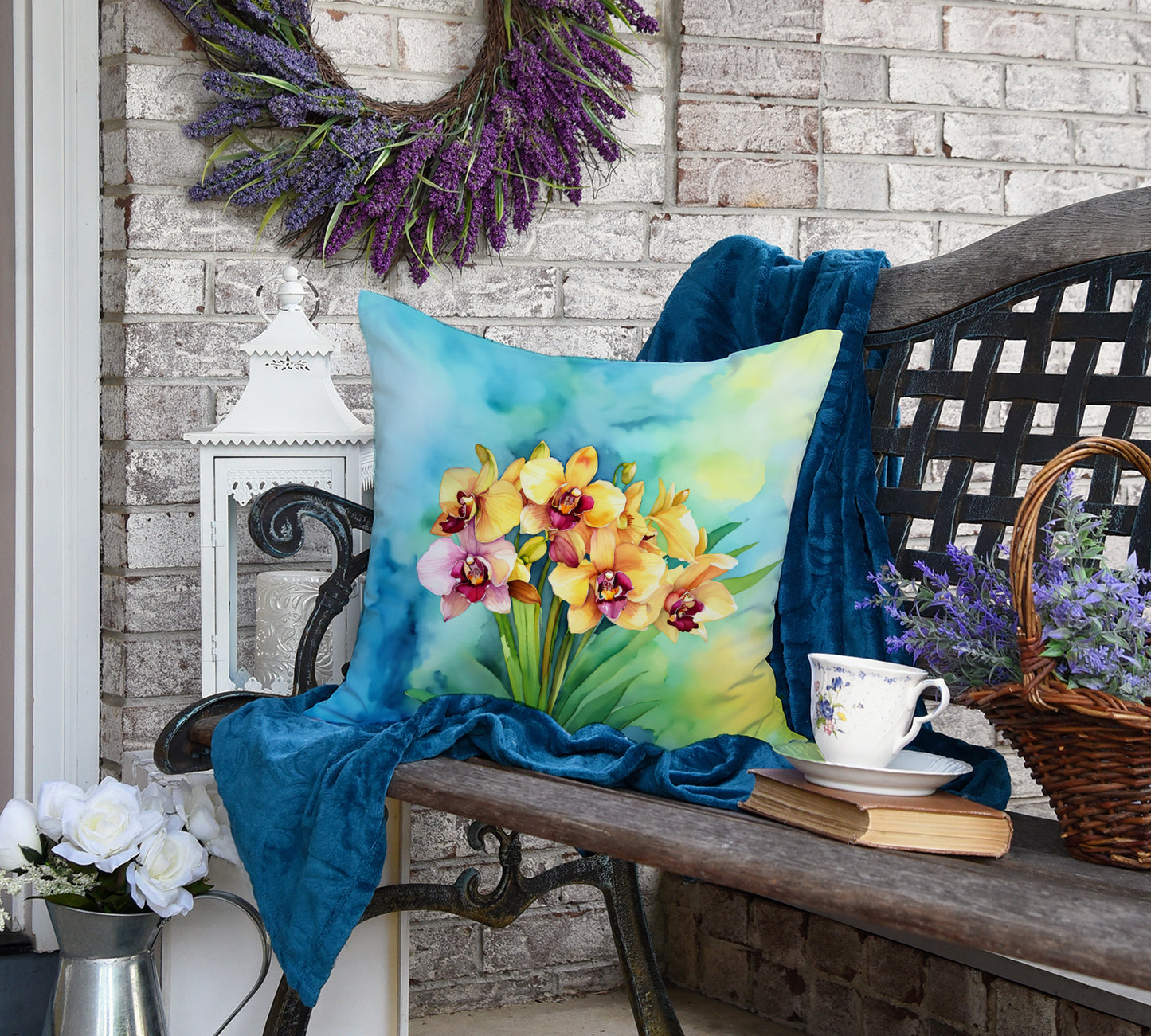 Orchids in Watercolor Throw Pillow