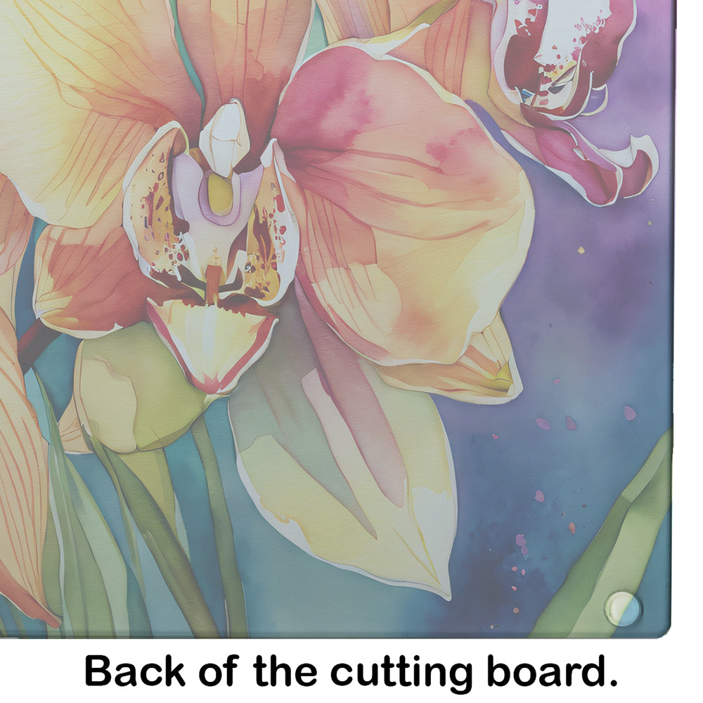 Orchids in Watercolor Glass Cutting Board