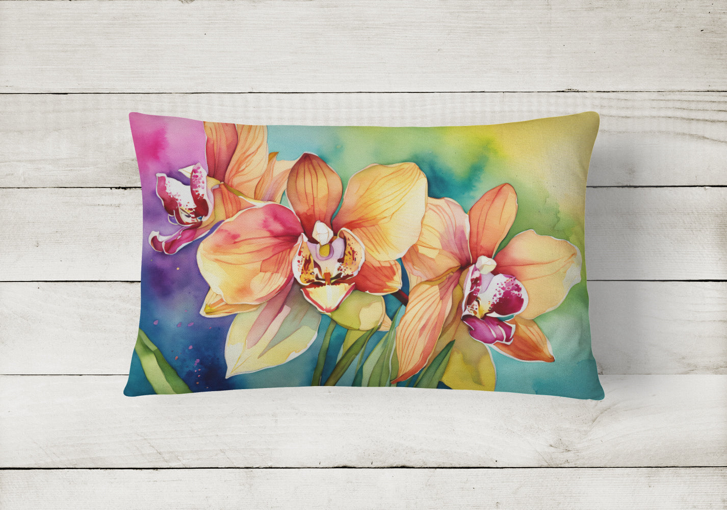 Orchids in Watercolor Throw Pillow