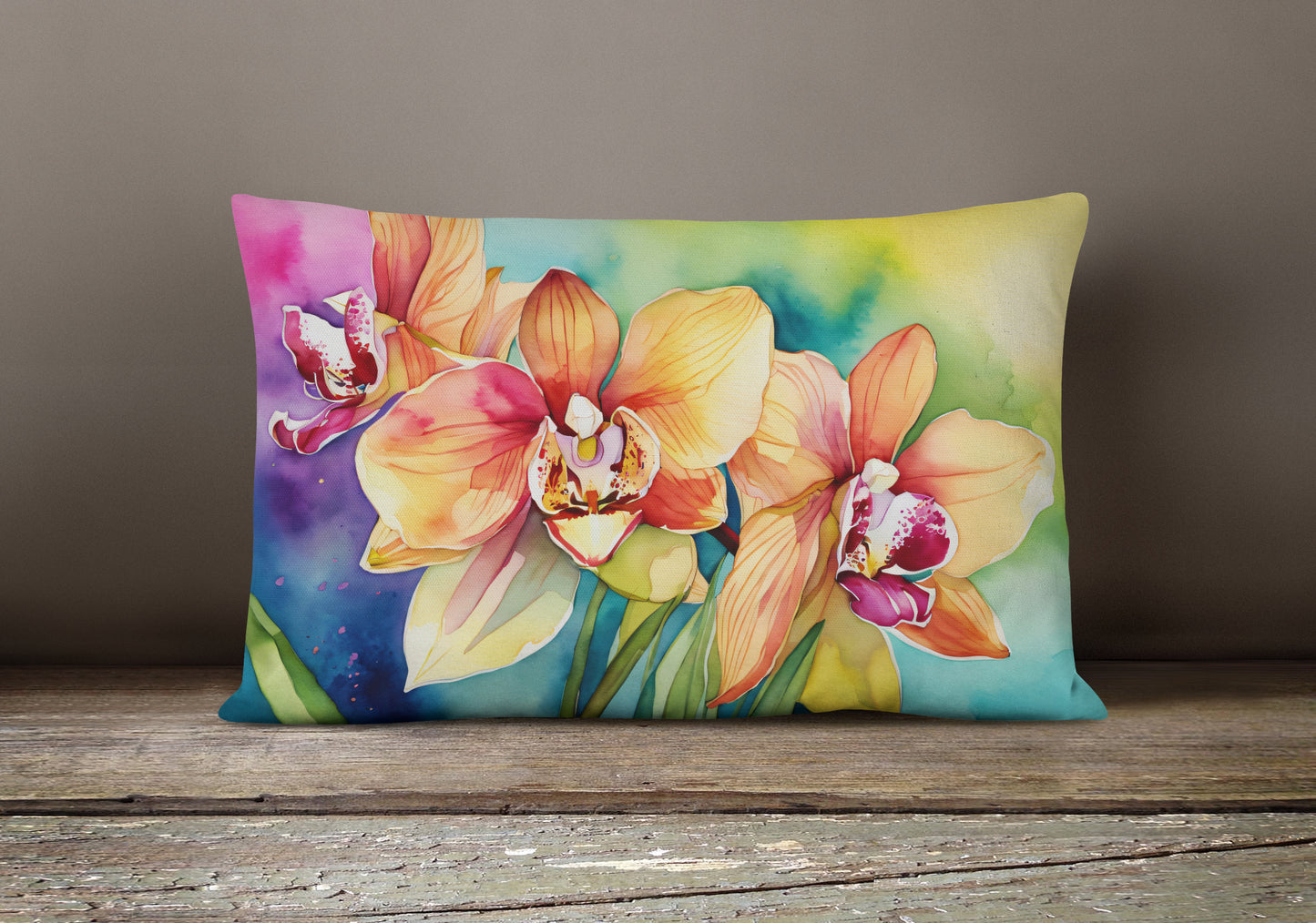 Orchids in Watercolor Throw Pillow