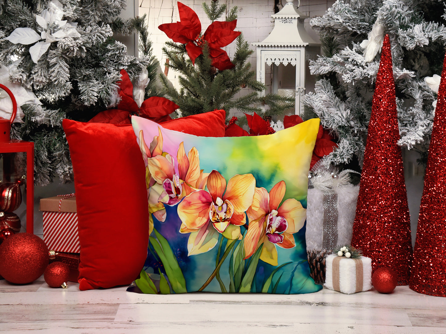 Orchids in Watercolor Throw Pillow