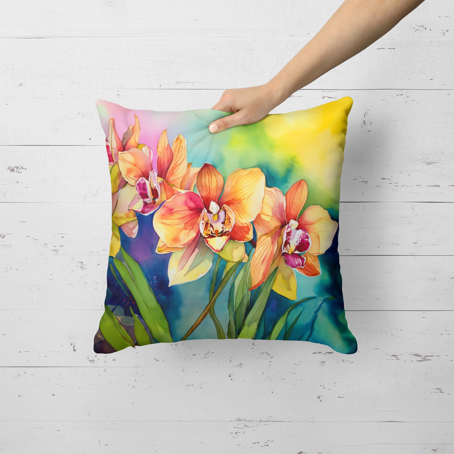 Orchids in Watercolor Throw Pillow