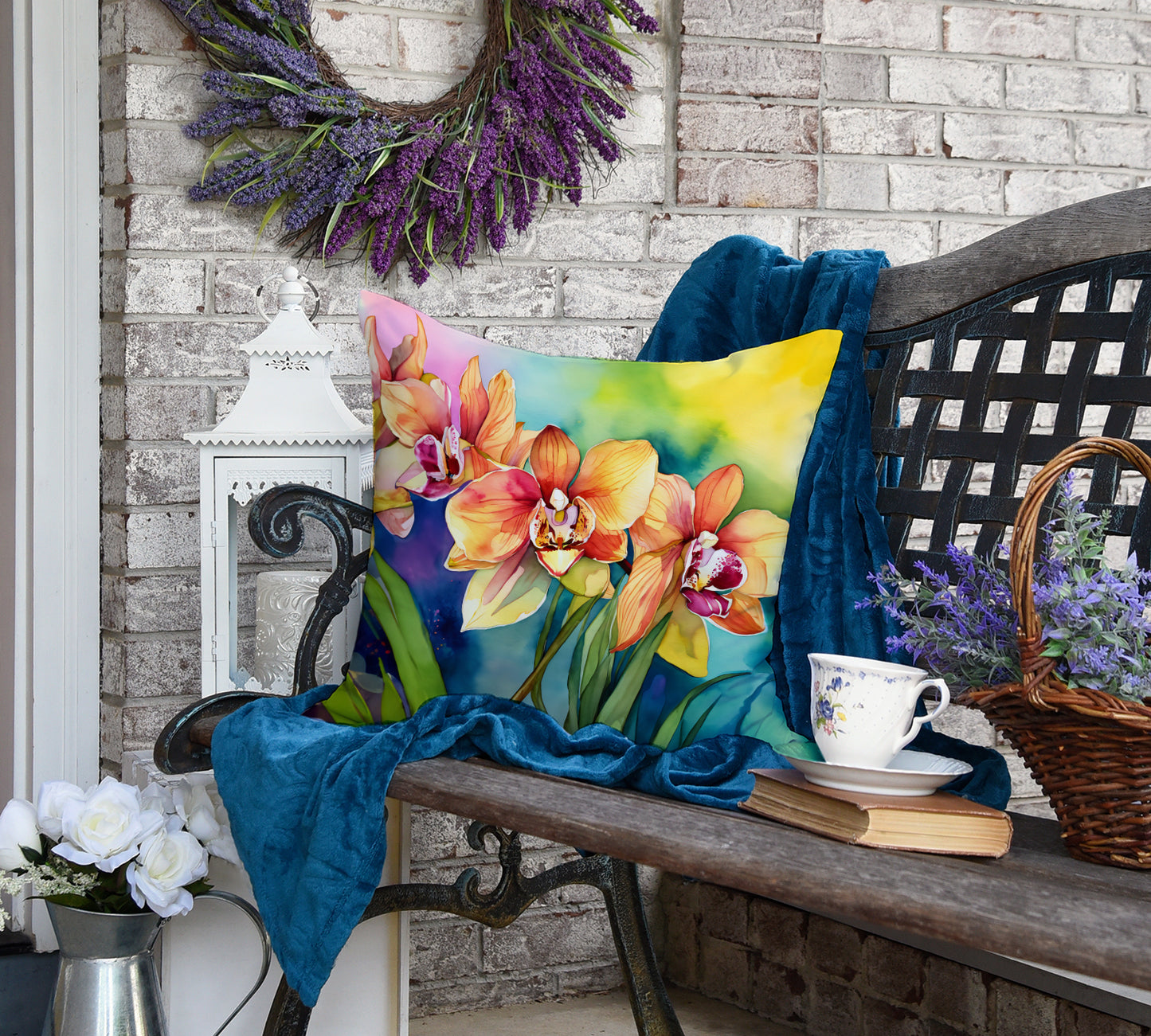 Orchids in Watercolor Throw Pillow