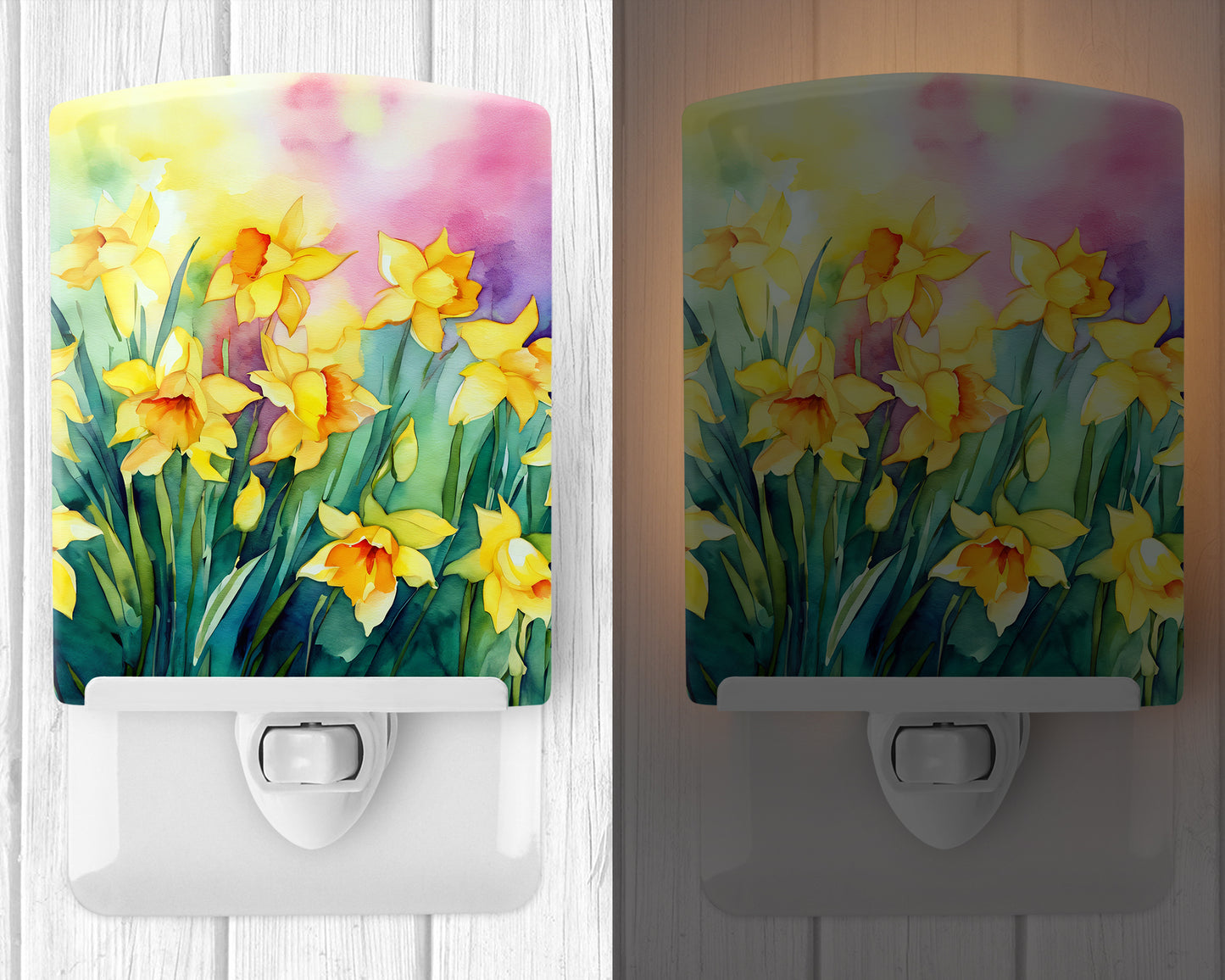 Daffodils in Watercolor Ceramic Night Light