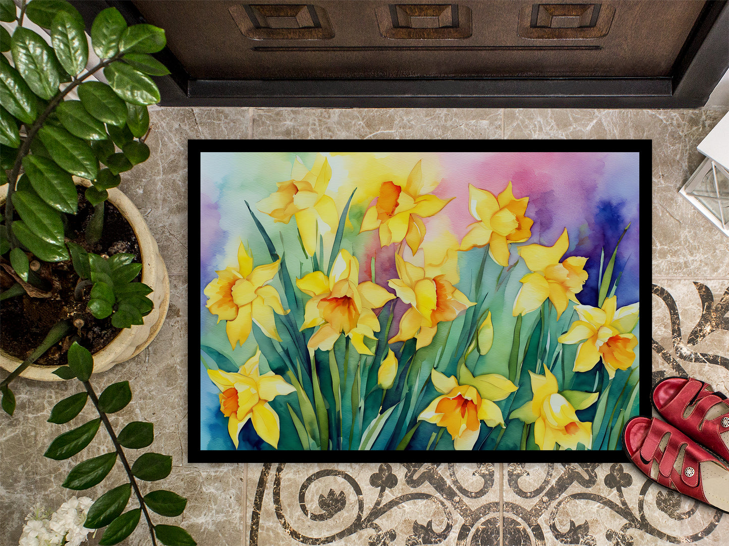 Daffodils in Watercolor Doormat