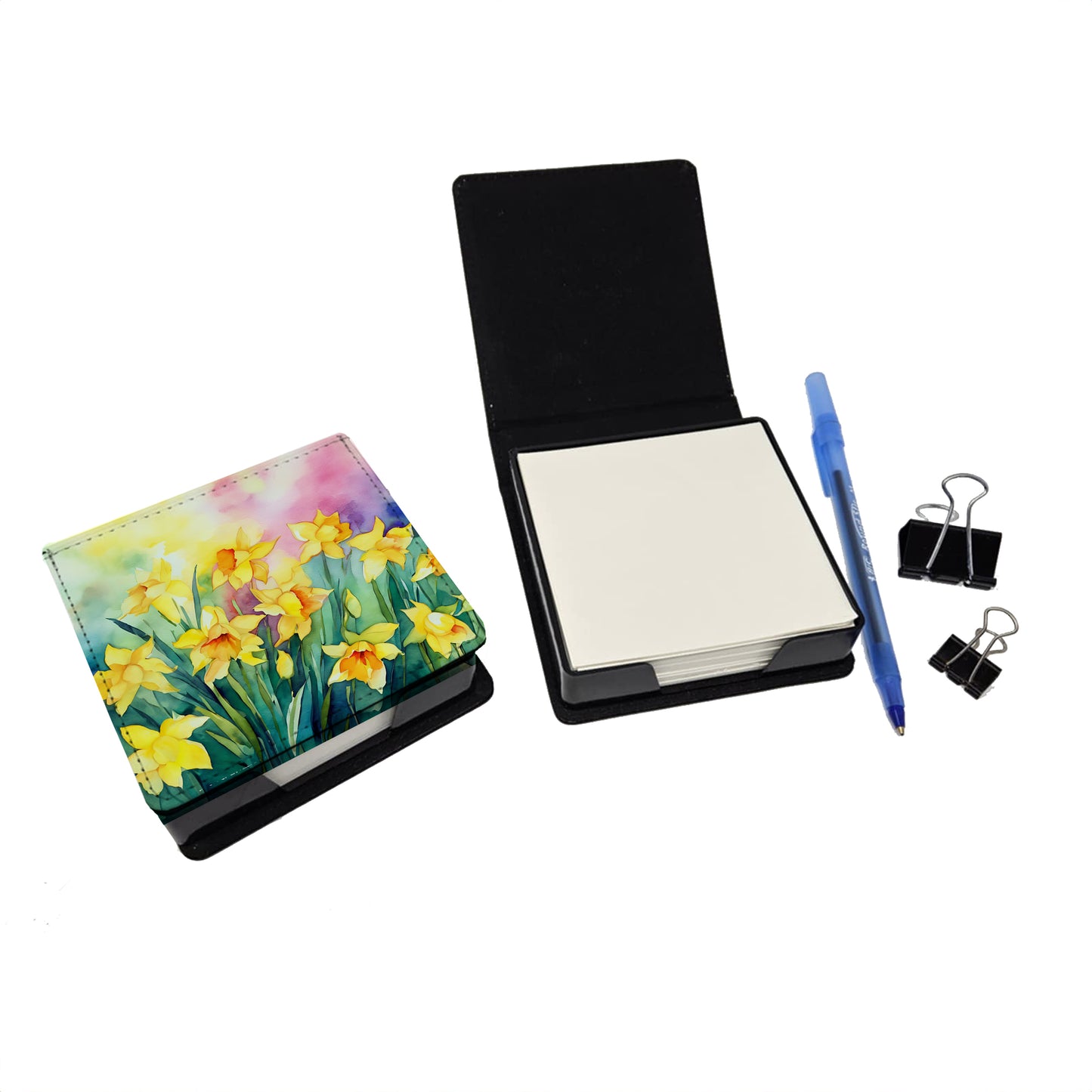Daffodils in Watercolor PU Leather Note Paper Holder